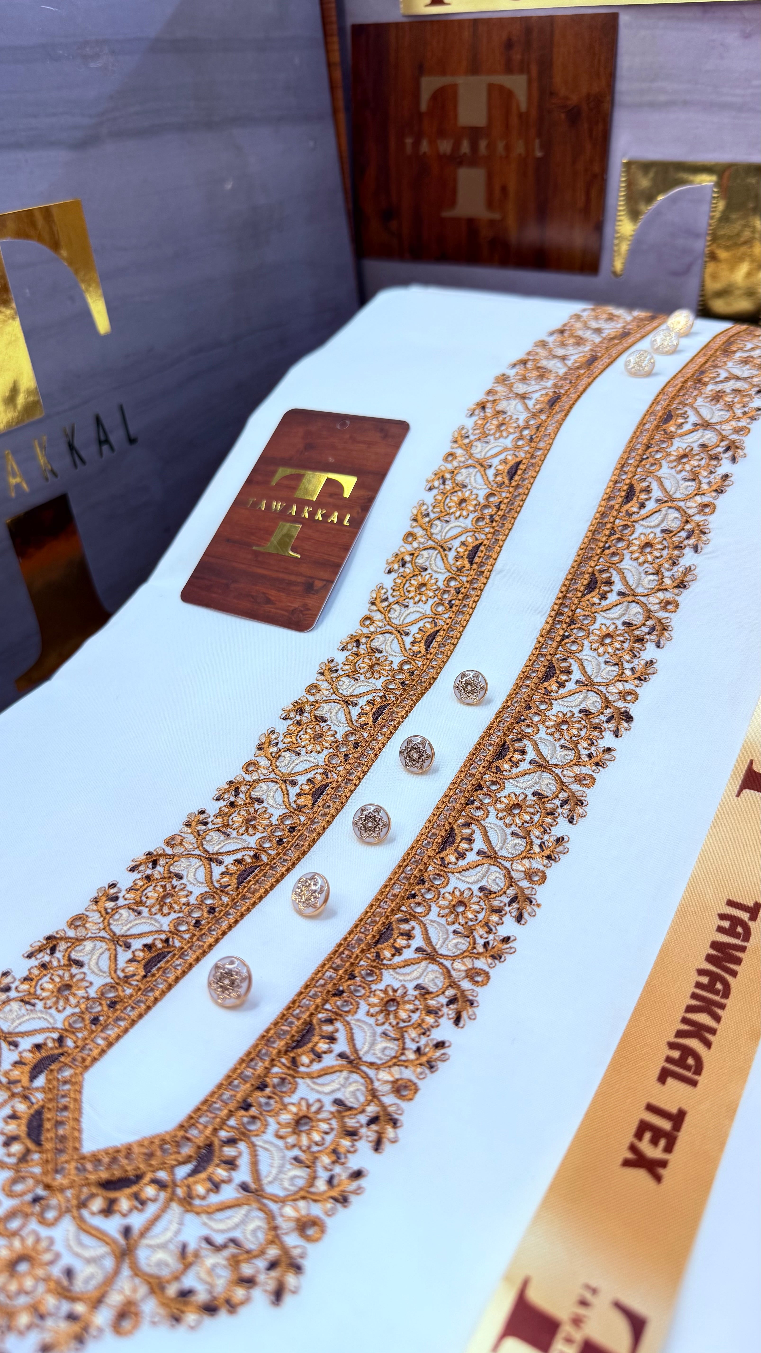 -A SULTAN GOLD KASHMIRI IMPORTED KURTA SALWAR PATHANI.(WITH AQ365 PERFUME FREE)