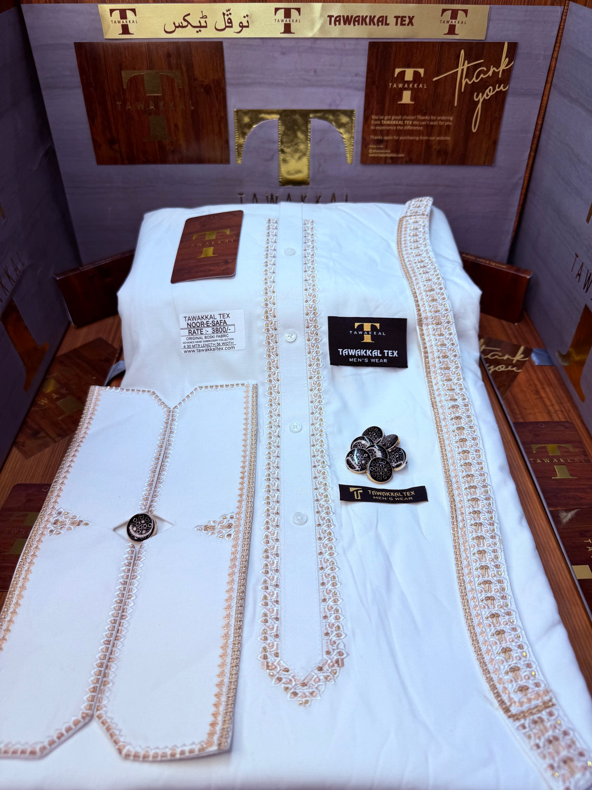 NOOR-E-SAFA BOSKI WHITE MULTANI ADVANCE TARKASHI HAND EMBROIDERY (TAWAKKAL TEX)