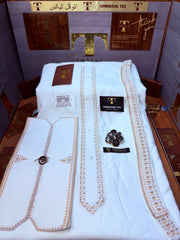 NOOR-E-SAFA BOSKI WHITE MULTANI ADVANCE TARKASHI HAND EMBROIDERY (TAWAKKAL TEX)
