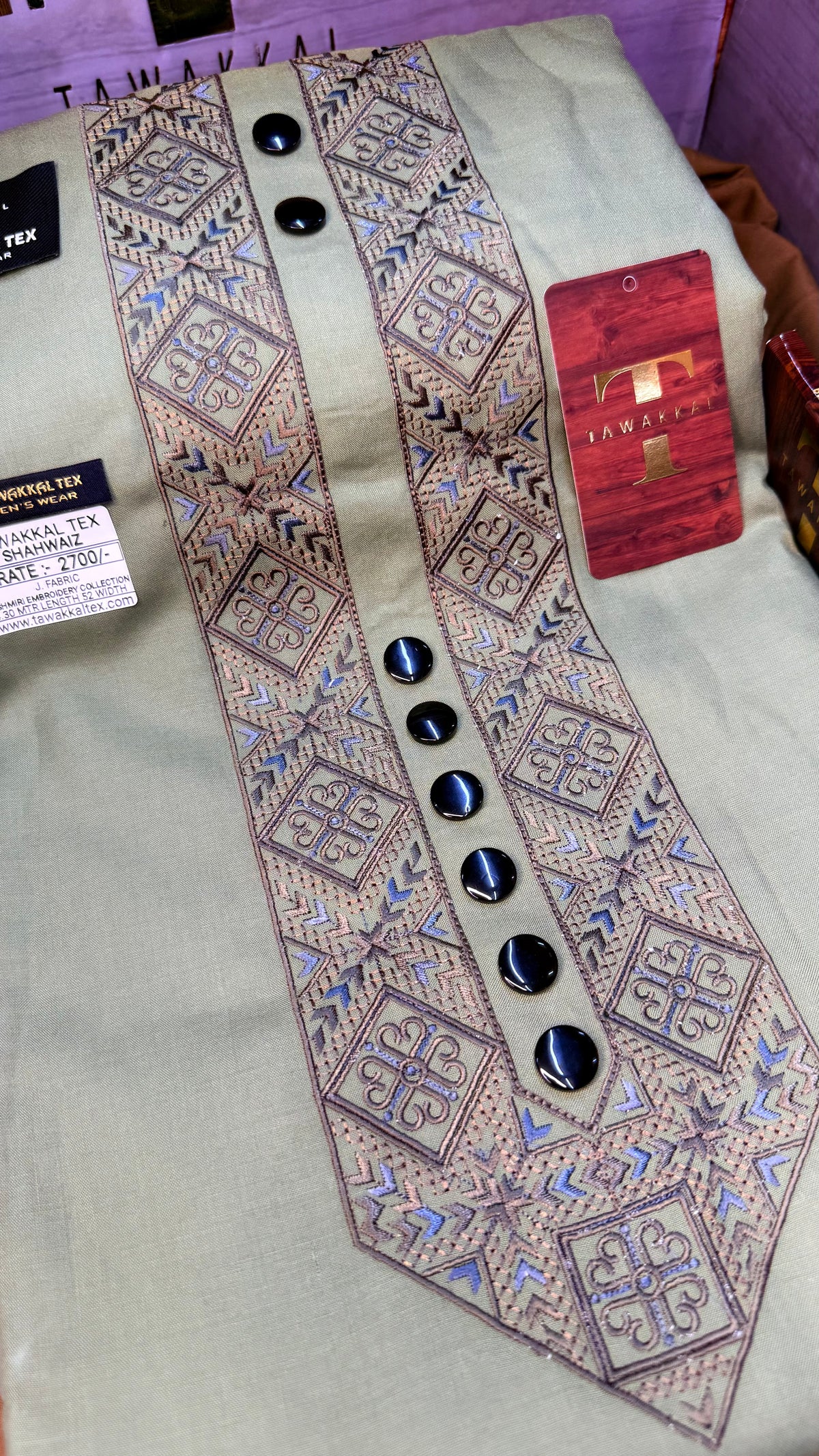 SHAHWAIZ OLIVE GROVE 110-07MULTI COLOUR KASHMIRI EMBROIDERY UNSTICHED FULL KURTA SALWAR PATHANI (J. FABRIC IMPORTED) “Pics are clicked in HD cameras. Original color may vary from mobile to mobile depending on your handset. – Tawakkal Tex”