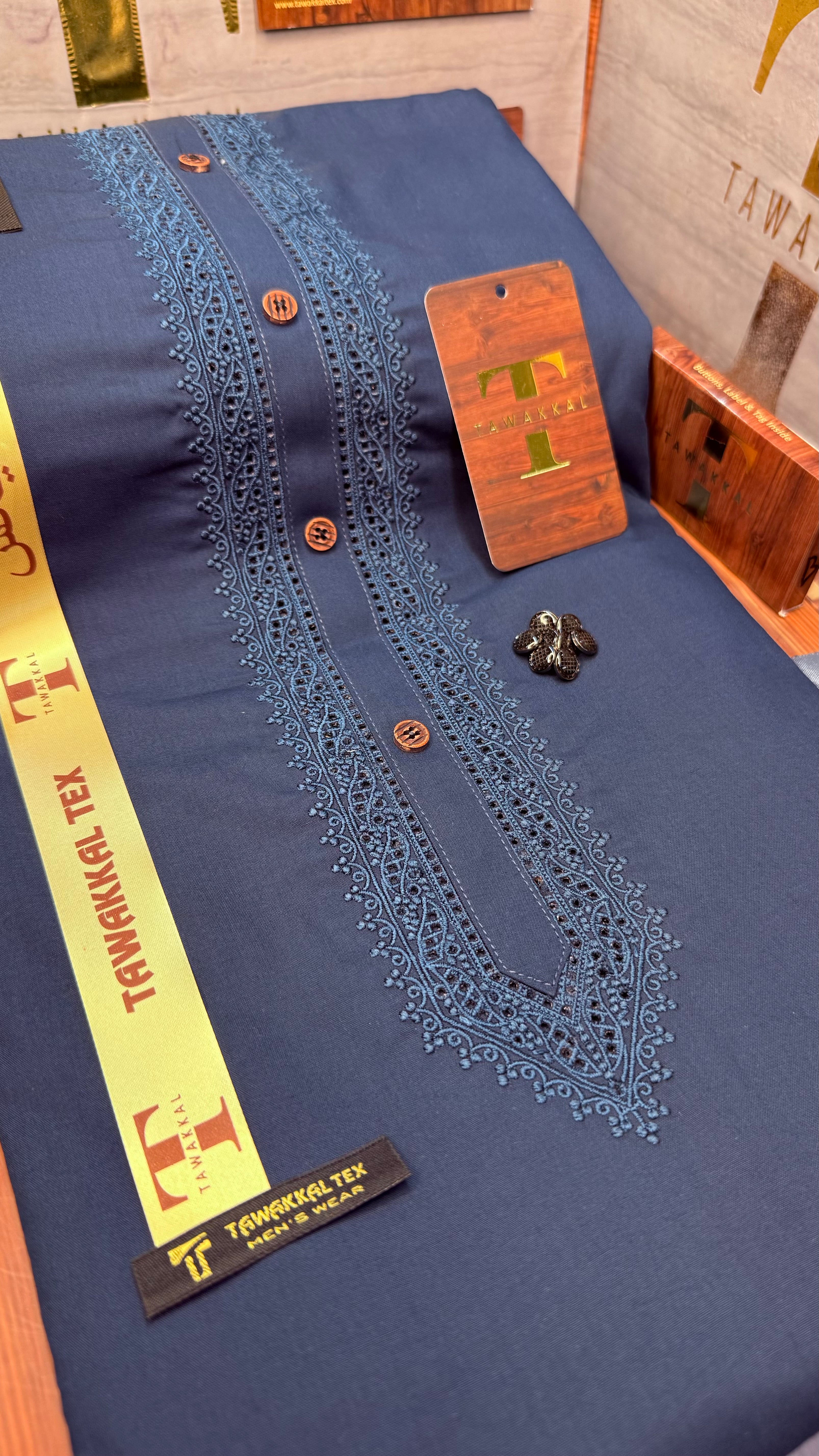 -92 ROYAL AZURE BLUE KURTA SALAWAR (PREMIUM SULEMANI EMBROIDERY PATHANI)