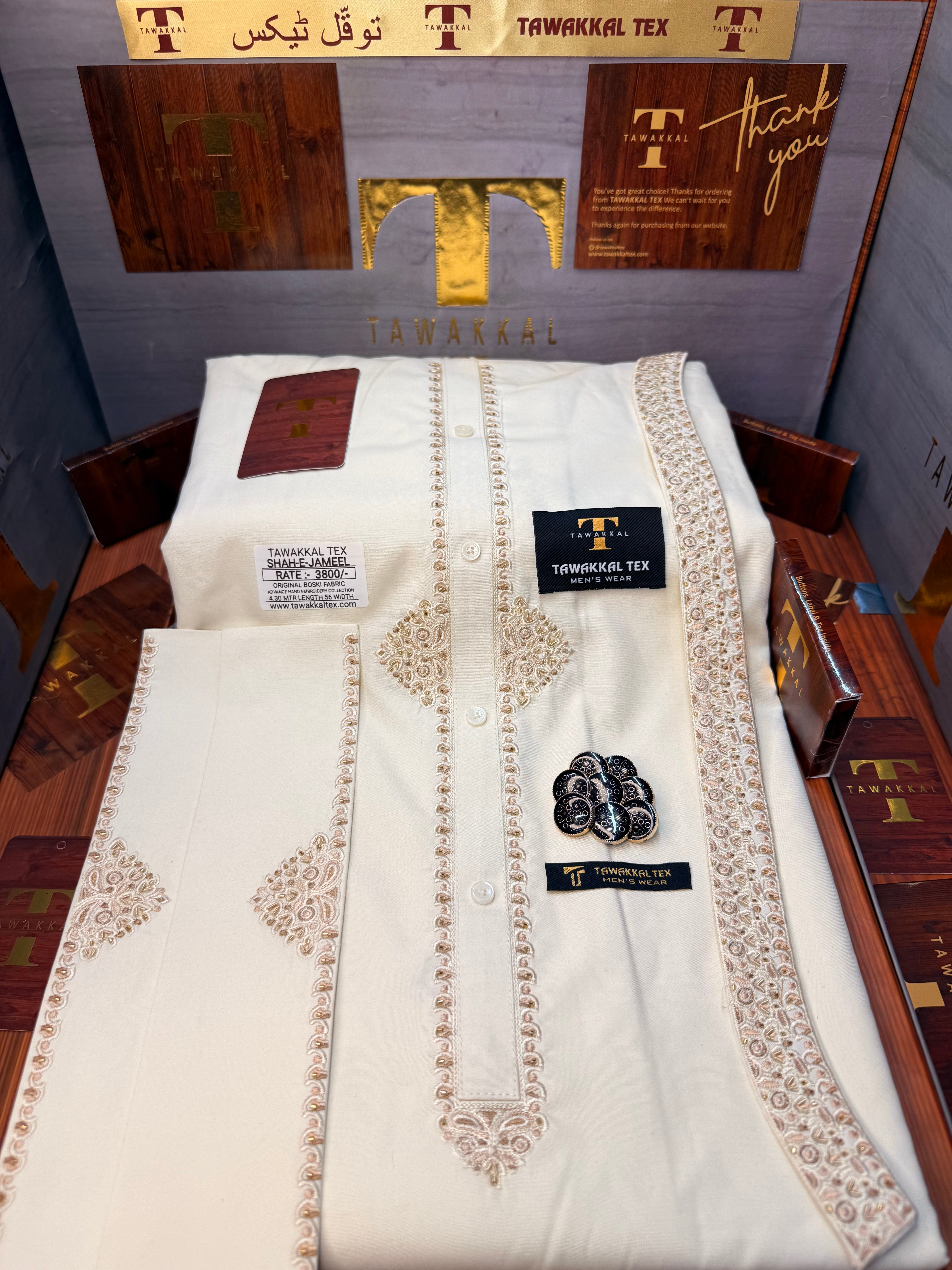 A SHAH-E-JAMEEL BOSKI CREAM MULTANI ADVANCE TARKASHI HAND EMBROIDERY (TAWAKKAL TEX)
