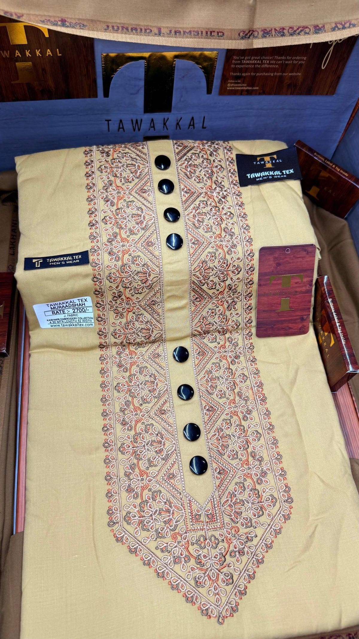 MURAADSHAH GOLDEN DUNE 104-05 MULTI COLOUR KASHMIRI EMBROIDERY UNSTICHED FULL KURTA SALWAR PATHANI (J. FABRIC IMPORTED) “Pics are clicked in HD cameras. Original color may vary from mobile to mobile depending on your handset. – Tawakkal Tex”