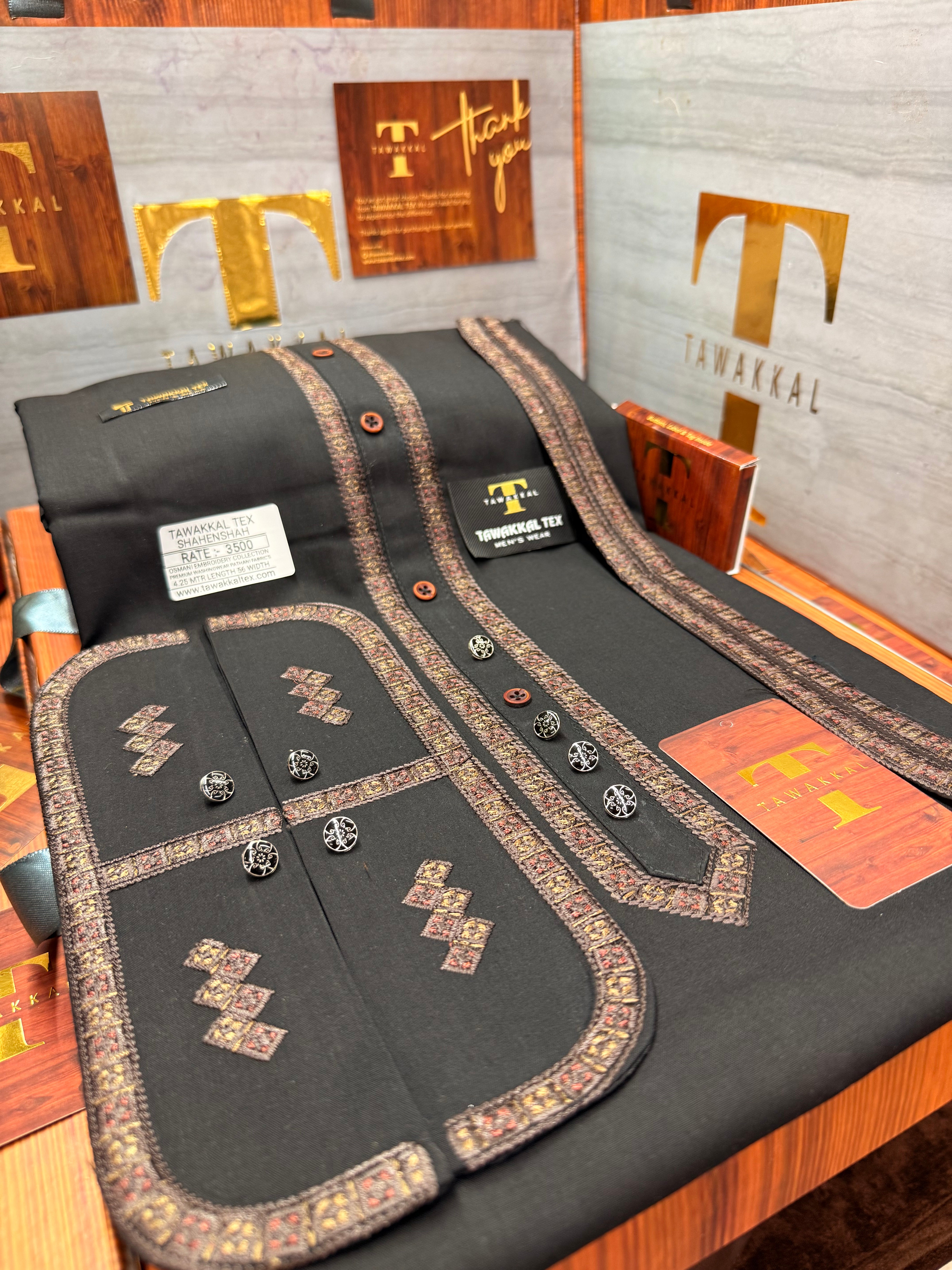 OSM-9515 BLACK SHAHENSHAH  KURTA SALAWAR (PREMIUM OSMANI EMBROIDERY PATHANI)