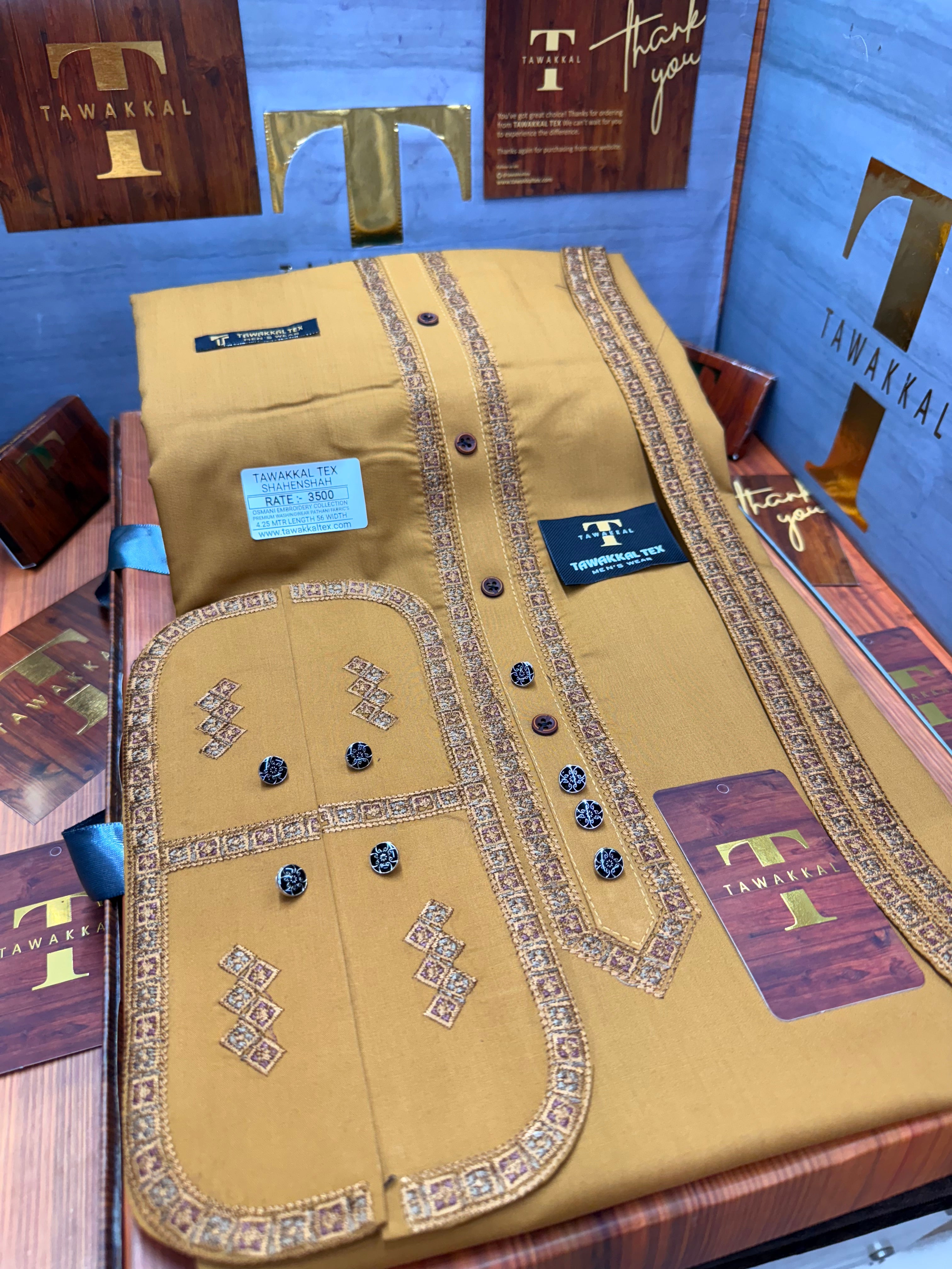 OSM-8100 GOLD CAMEL SHAHENSHAH  KURTA SALAWAR (PREMIUM OSMANI EMBROIDERY PATHANI)