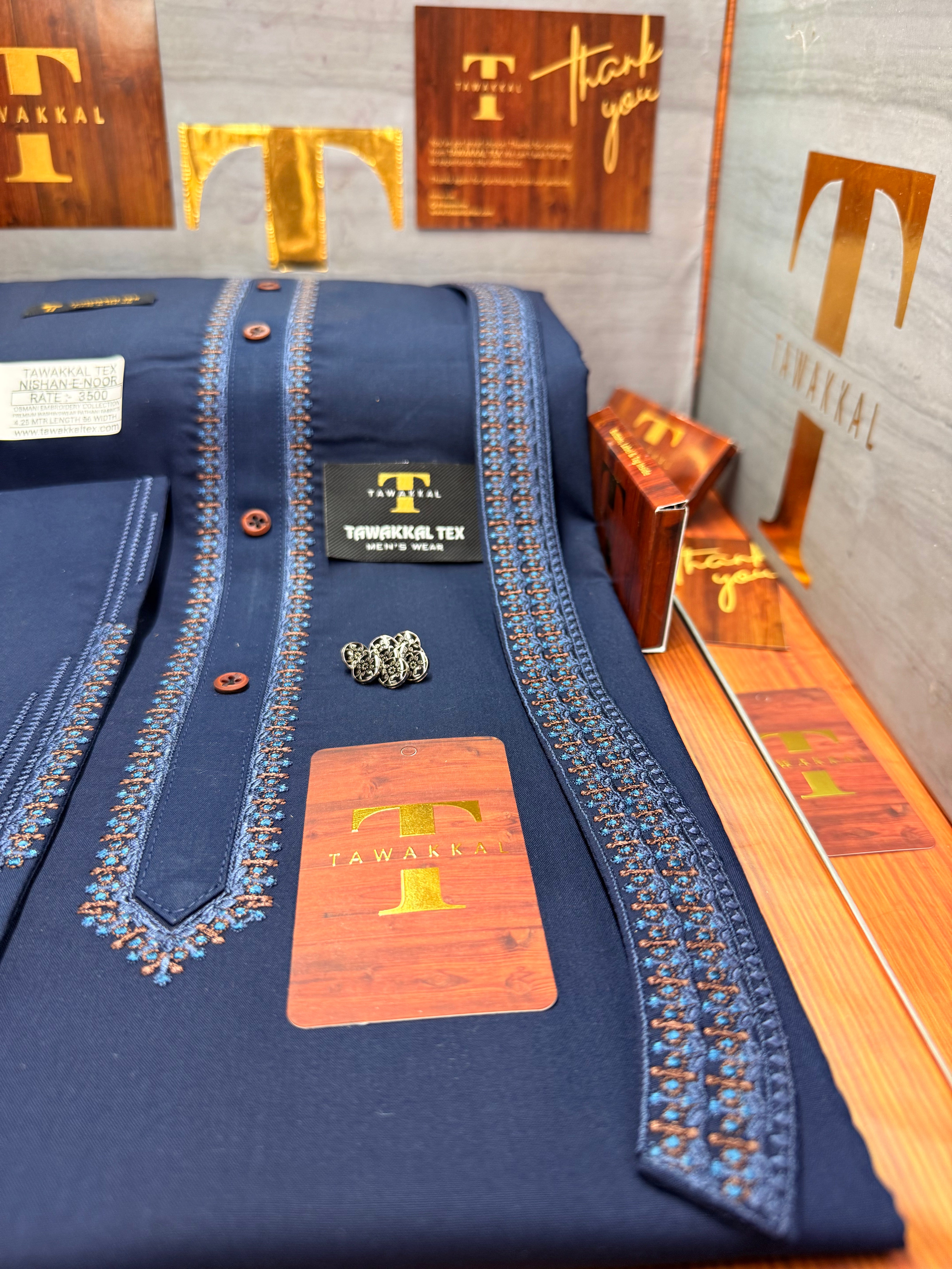 A OSM-2167 ROYAL DENIM NISHAN-E-NOOR OSM- KURTA SALAWAR (PREMIUM OSMANI EMBROIDERY PATHANI)