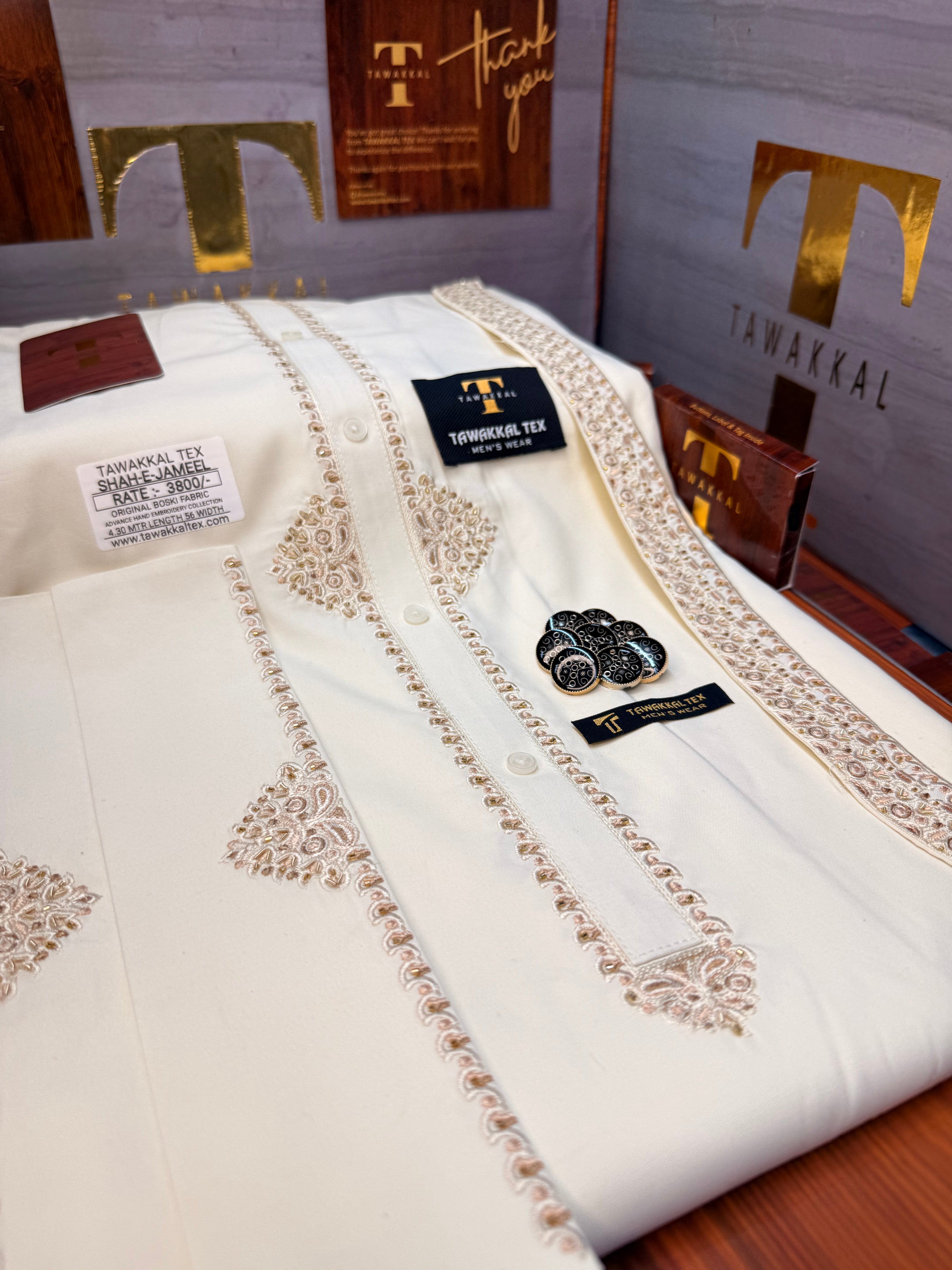 A SHAH-E-JAMEEL BOSKI CREAM MULTANI ADVANCE TARKASHI HAND EMBROIDERY (TAWAKKAL TEX)
