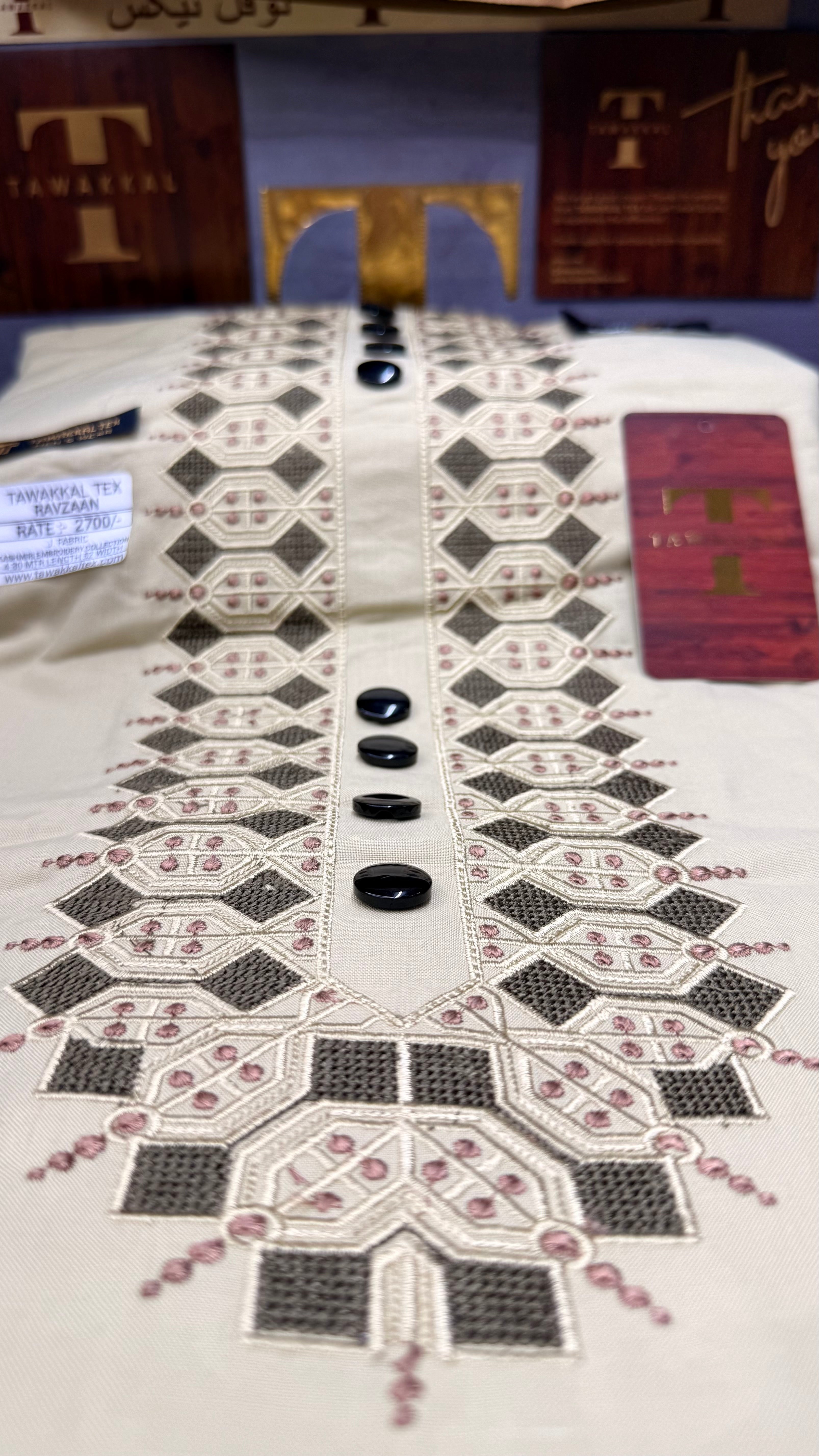 RAVZAAN PEAL CREAM 106-03 MULTI COLOUR KASHMIRI EMBROIDERY UNSTICHED FULL KURTA SALWAR PATHANI (J. FABRIC IMPORTED) “Pics are clicked in HD cameras. Original color may vary from mobile to mobile depending on your handset. – Tawakkal Tex”