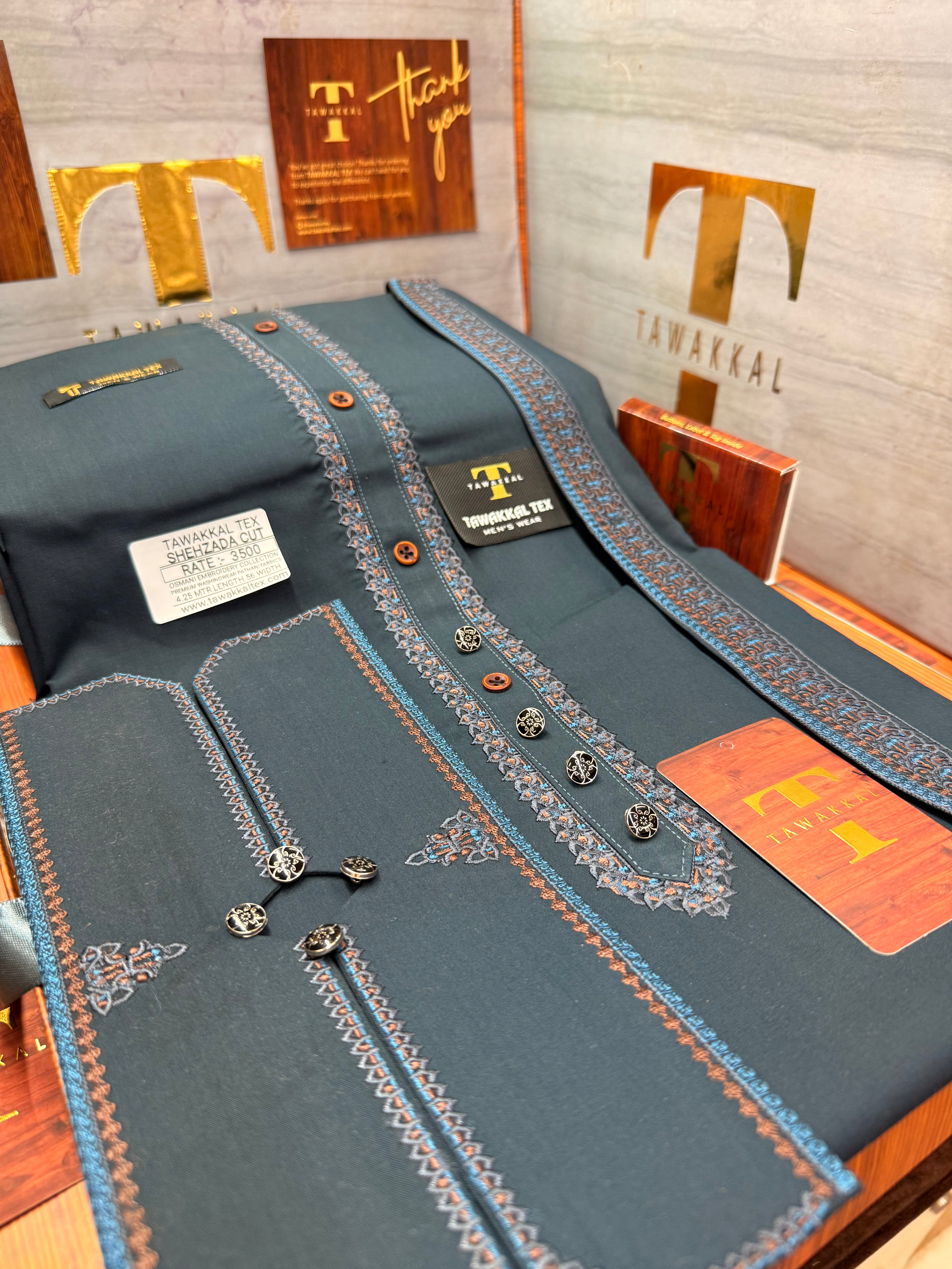 OSM-9943 ANGORI GREEN SHEHZADA CUT KURTA SALAWAR (PREMIUM OSMANI EMBROIDERY PATHANI)