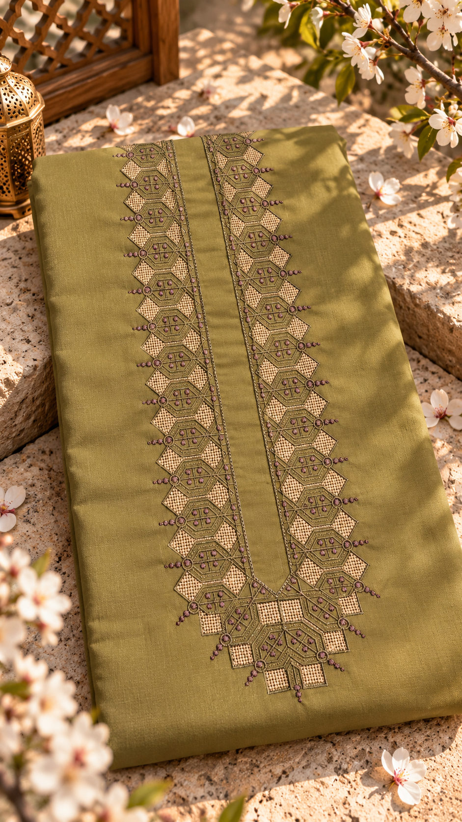 -AMBERWOOD  MULTI COLOUR KASHMIRI EMBROIDERY UNSTICHED FULL KURTA SALWAR PATHANI “– Tawakkal Tex”