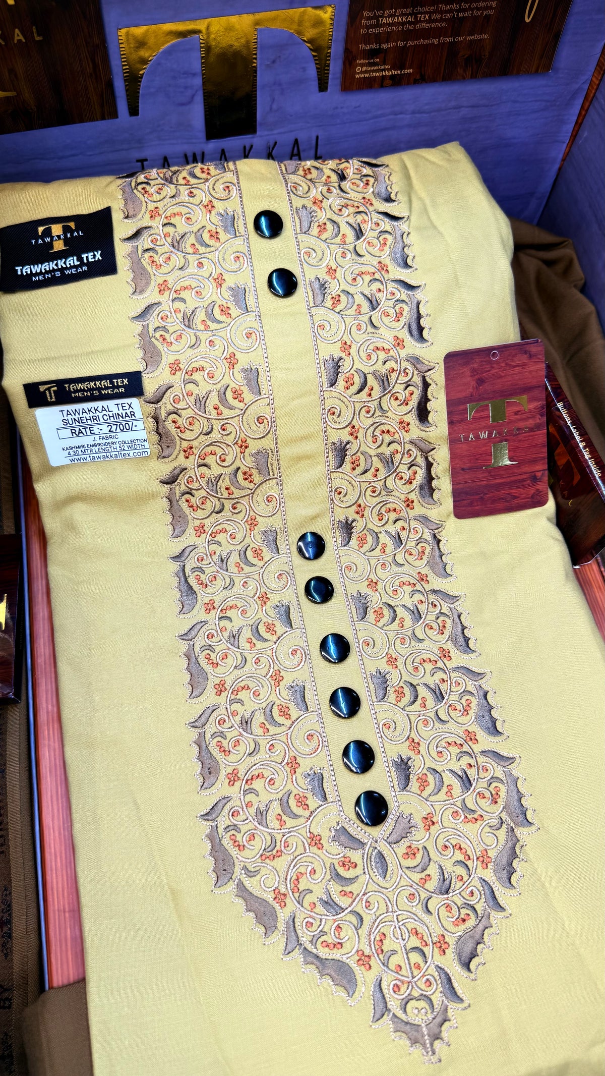 SUNEHRI CHINAR GOLDEN DUNE 107-04MULTI COLOUR KASHMIRI EMBROIDERY UNSTICHED FULL KURTA SALWAR PATHANI (J. FABRIC IMPORTED) “Pics are clicked in HD cameras. Original color may vary from mobile to mobile depending on your handset. – Tawakkal Tex”