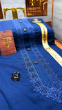 -51 ROYAL AZURE BLUE KURTA SALAWAR (PREMIUM SULEMANI EMBROIDERY PATHANI)