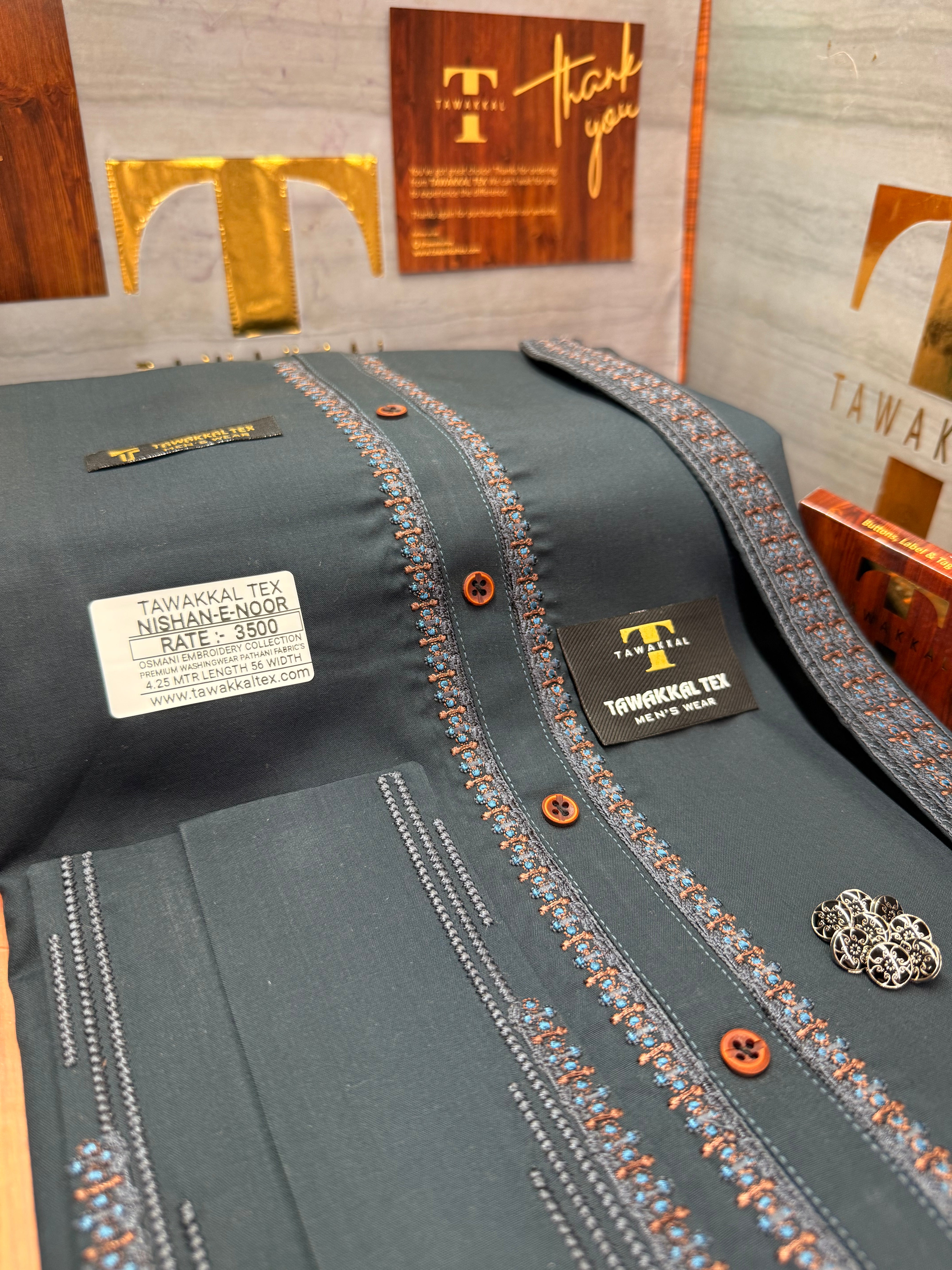 OSM-9014 SMOKE GRAY NISHAN-E-NOOR KURTA SALAWAR (PREMIUM OSMANI EMBROIDERY PATHANI)