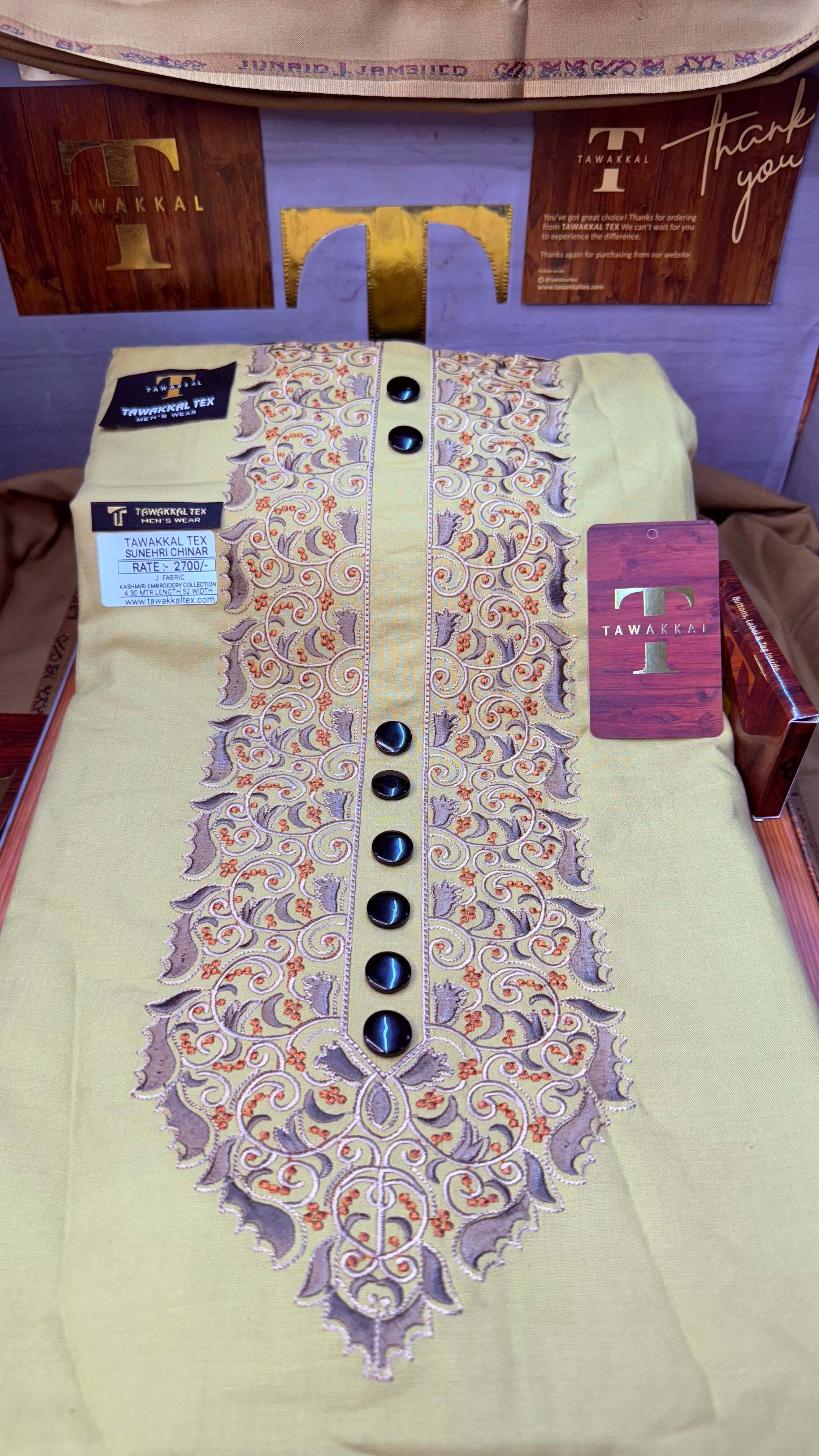 SUNEHRI CHINAR GOLDEN DUNE 107-04MULTI COLOUR KASHMIRI EMBROIDERY UNSTICHED FULL KURTA SALWAR PATHANI (J. FABRIC IMPORTED) “Pics are clicked in HD cameras. Original color may vary from mobile to mobile depending on your handset. – Tawakkal Tex”
