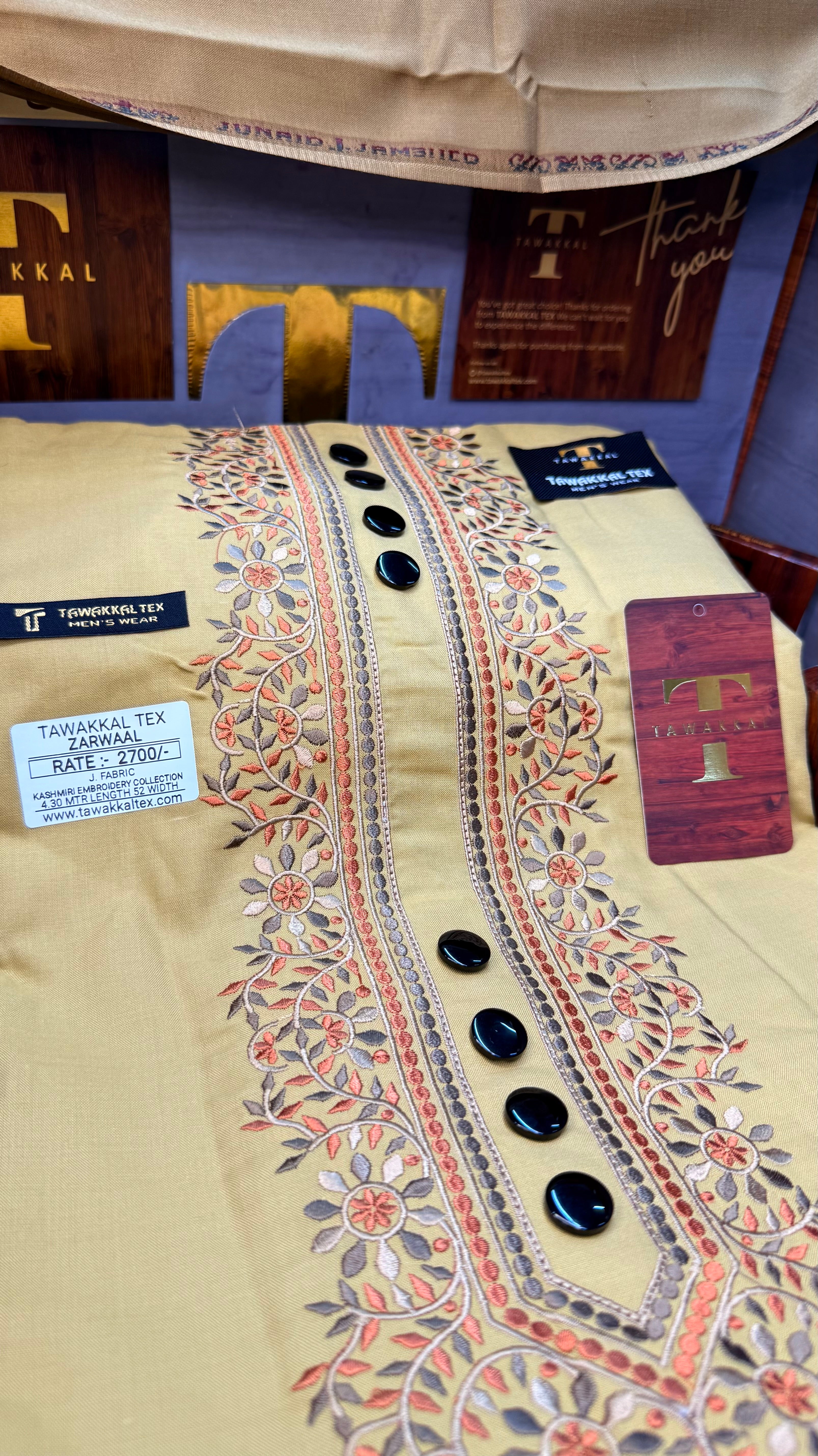 ZARWAAL GOLDEN DUNE 101-05 MULTI COLOUR KASHMIRI EMBROIDERY UNSTICHED FULL KURTA SALWAR PATHANI (J. FABRIC IMPORTED) “Pics are clicked in HD cameras. Original color may vary from mobile to mobile depending on your handset. – Tawakkal Tex”