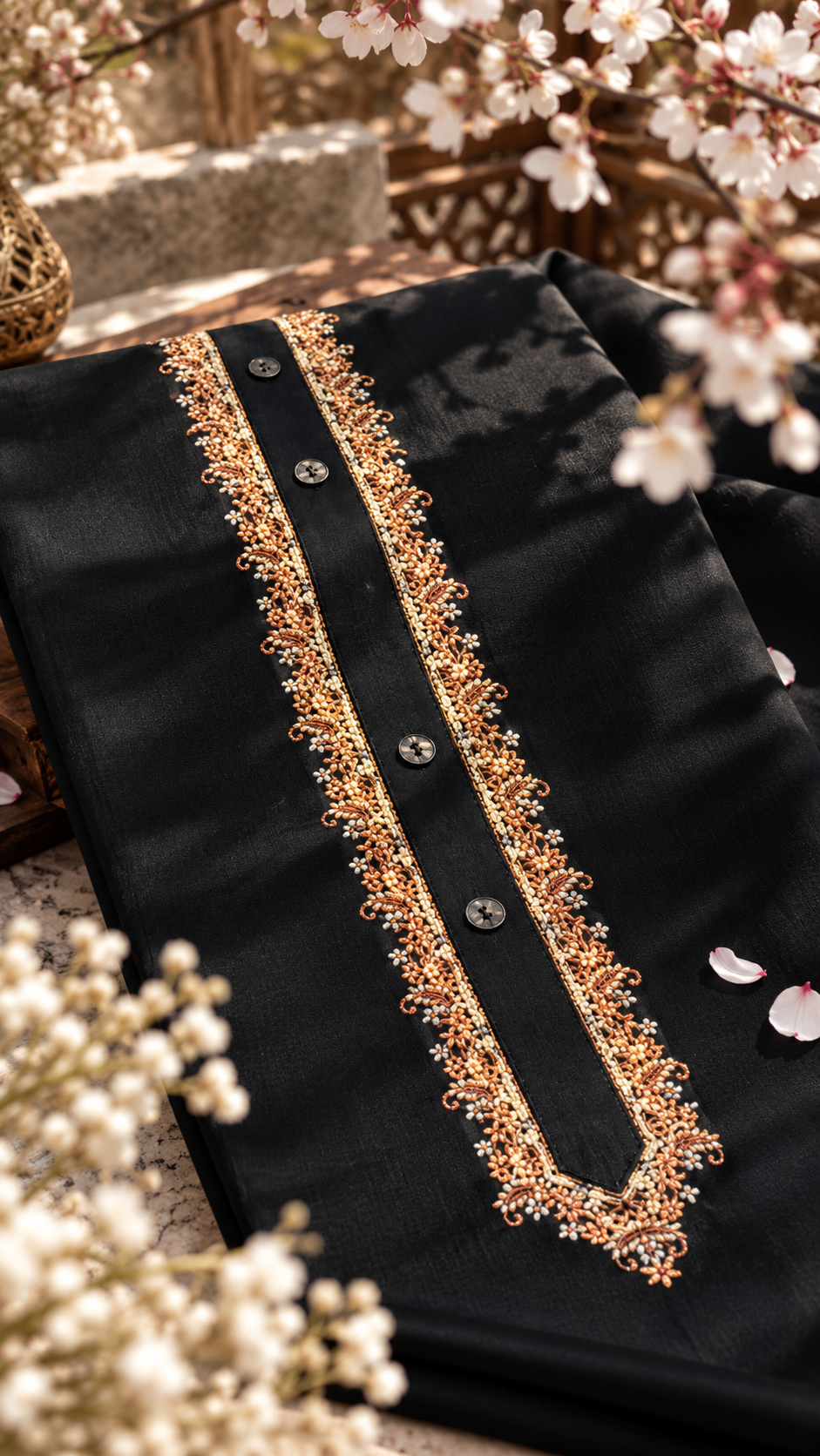 -BLACK KASHMIRI EMBROIDERED (LAWN COTTON)