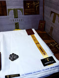 -A BOSKI KING White Premium Boski Unstitched Kurta Salwar Fabric  (TAWAKKAL TEX)