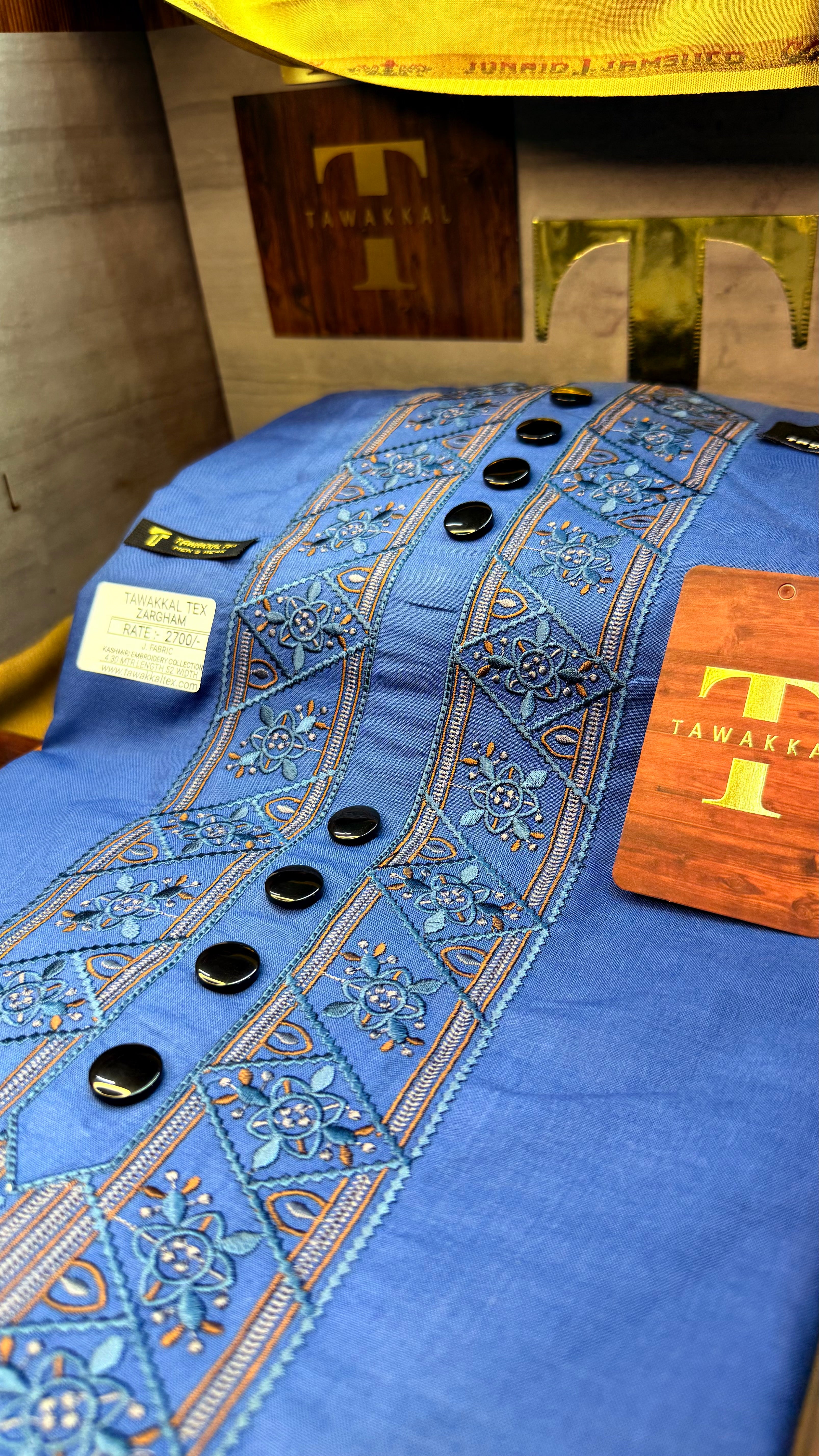 ZARGHAM TEAL MIDNIGHT 109-09 MULTI COLOUR KASHMIRI EMBROIDERY UNSTICHED FULL KURTA SALWAR PATHANI (J. FABRIC IMPORTED) “Pics are clicked in HD cameras. Original color may vary from mobile to mobile depending on your handset. – Tawakkal Tex”