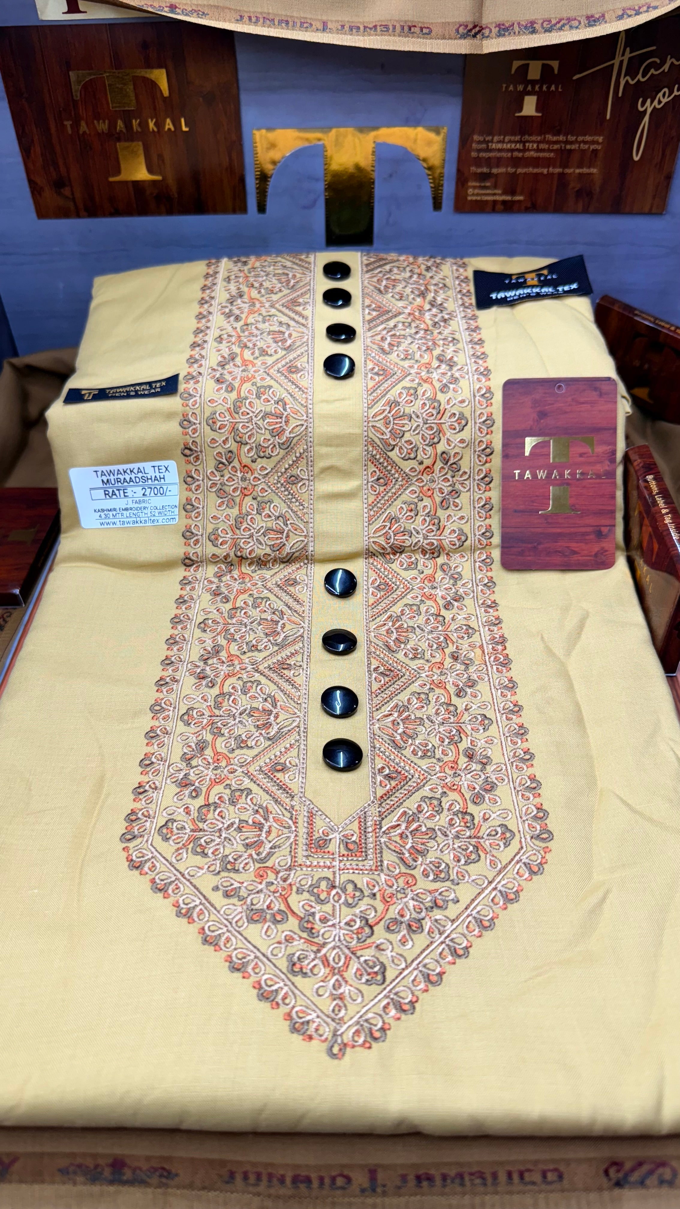MURAADSHAH GOLDEN DUNE 104-05 MULTI COLOUR KASHMIRI EMBROIDERY UNSTICHED FULL KURTA SALWAR PATHANI (J. FABRIC IMPORTED) “Pics are clicked in HD cameras. Original color may vary from mobile to mobile depending on your handset. – Tawakkal Tex”