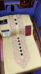 SHAHWAIZ GOLDEN DUNE 110-05 MULTI COLOUR KASHMIRI EMBROIDERY UNSTICHED FULL KURTA SALWAR PATHANI (J. FABRIC IMPORTED) “Pics are clicked in HD cameras. Original color may vary from mobile to mobile depending on your handset. – Tawakkal Tex”