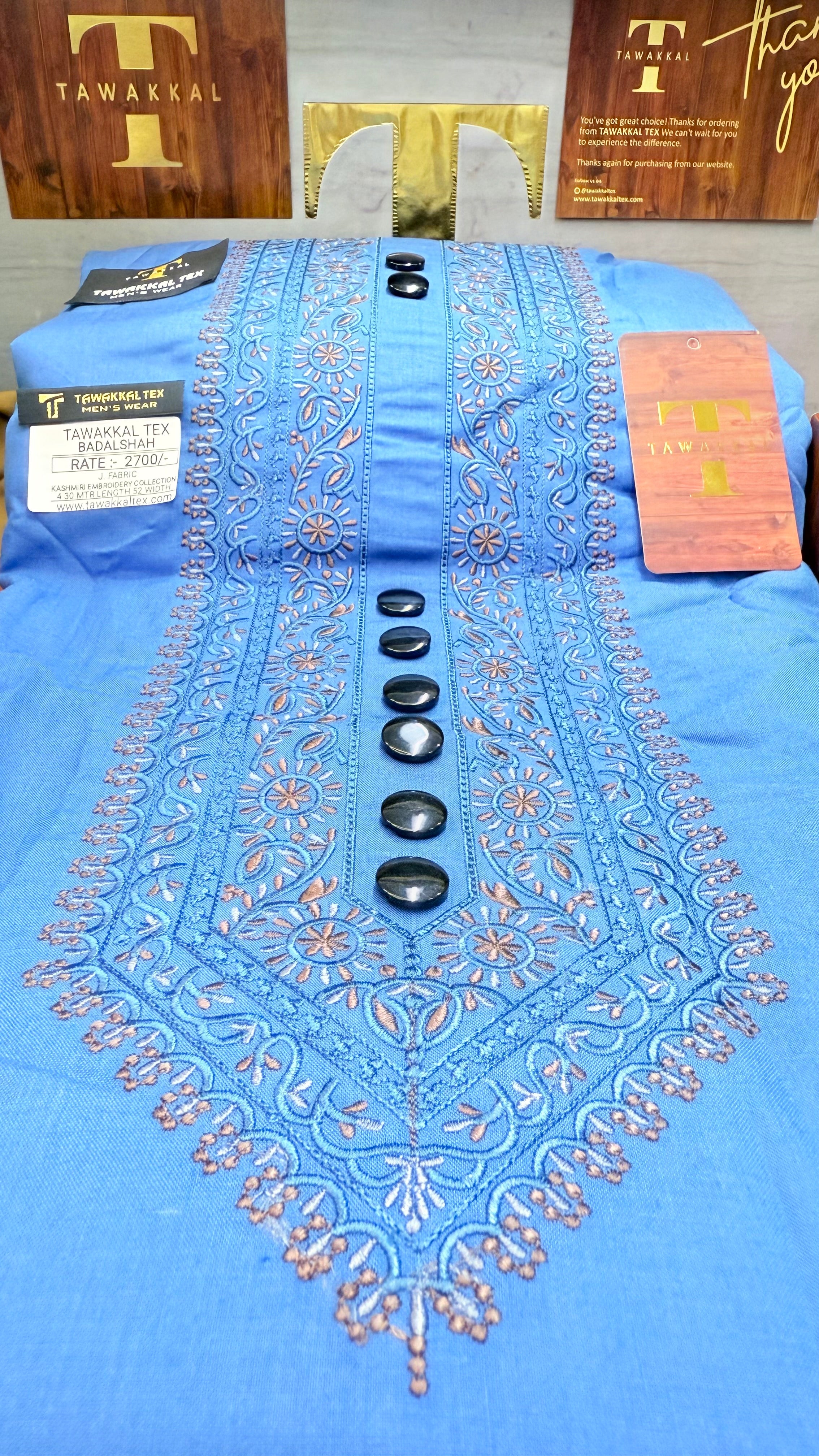 BADALSHAH TEAL MIDNIGHT 105-09MULTI COLOUR KASHMIRI EMBROIDERY UNSTICHED FULL KURTA SALWAR PATHANI (J. FABRIC IMPORTED) “Pics are clicked in HD cameras. Original color may vary from mobile to mobile depending on your handset. – Tawakkal Tex”
