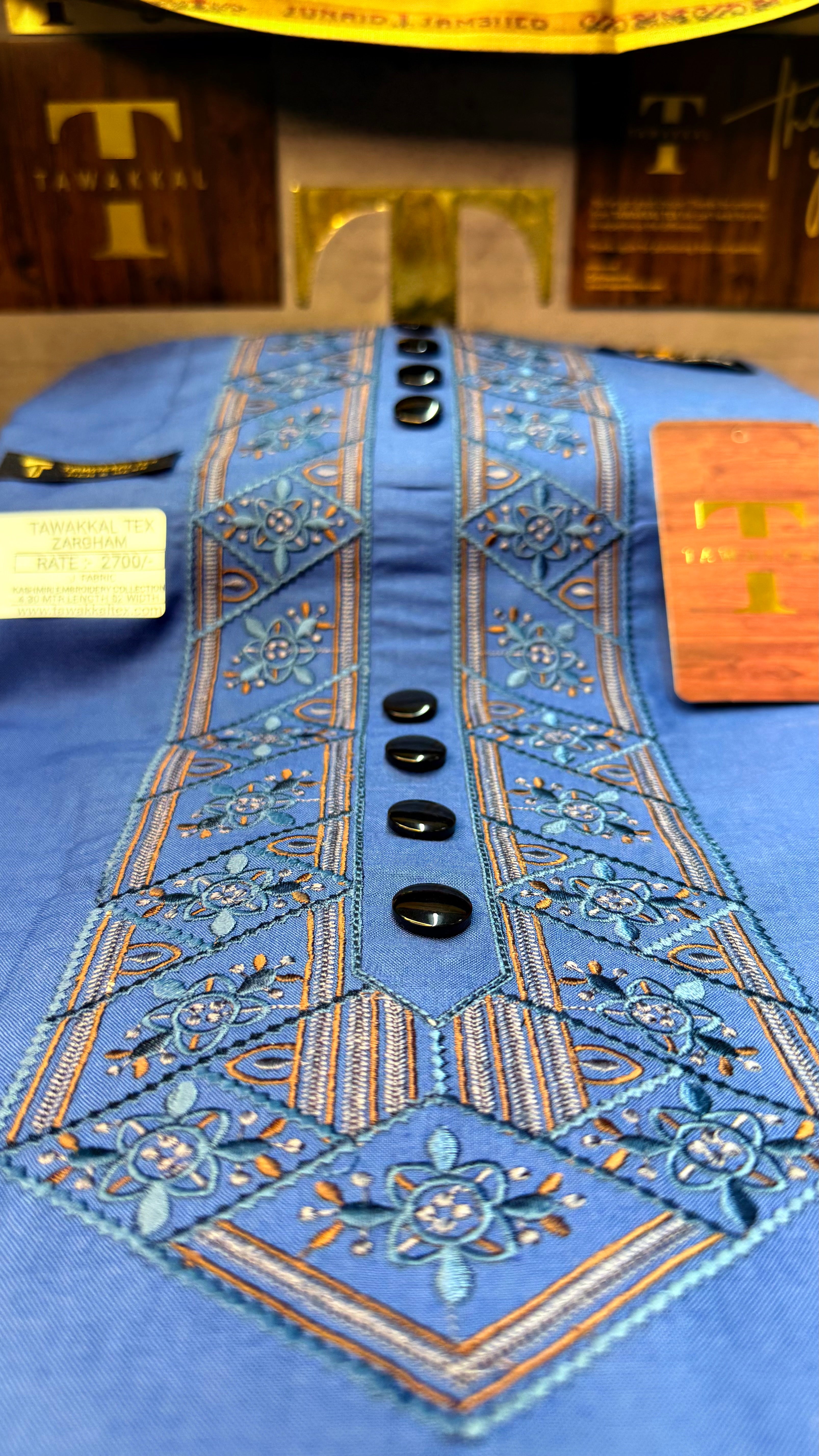 ZARGHAM TEAL MIDNIGHT 109-09 MULTI COLOUR KASHMIRI EMBROIDERY UNSTICHED FULL KURTA SALWAR PATHANI (J. FABRIC IMPORTED) “Pics are clicked in HD cameras. Original color may vary from mobile to mobile depending on your handset. – Tawakkal Tex”