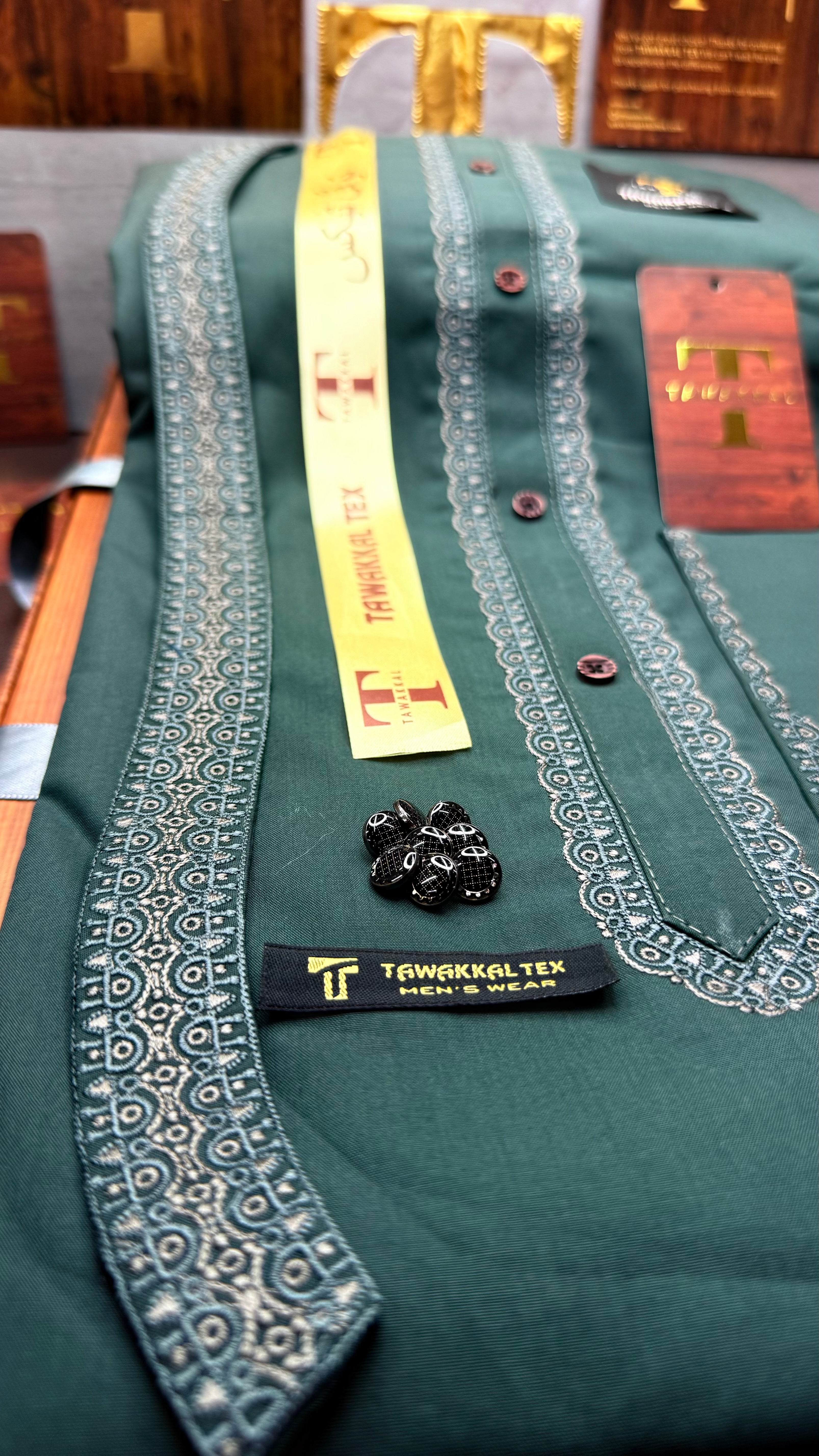 -72 EMERALD DUST GREEN KURTA SALAWAR (PREMIUM OSMANI EMBROIDERY PATHANI)