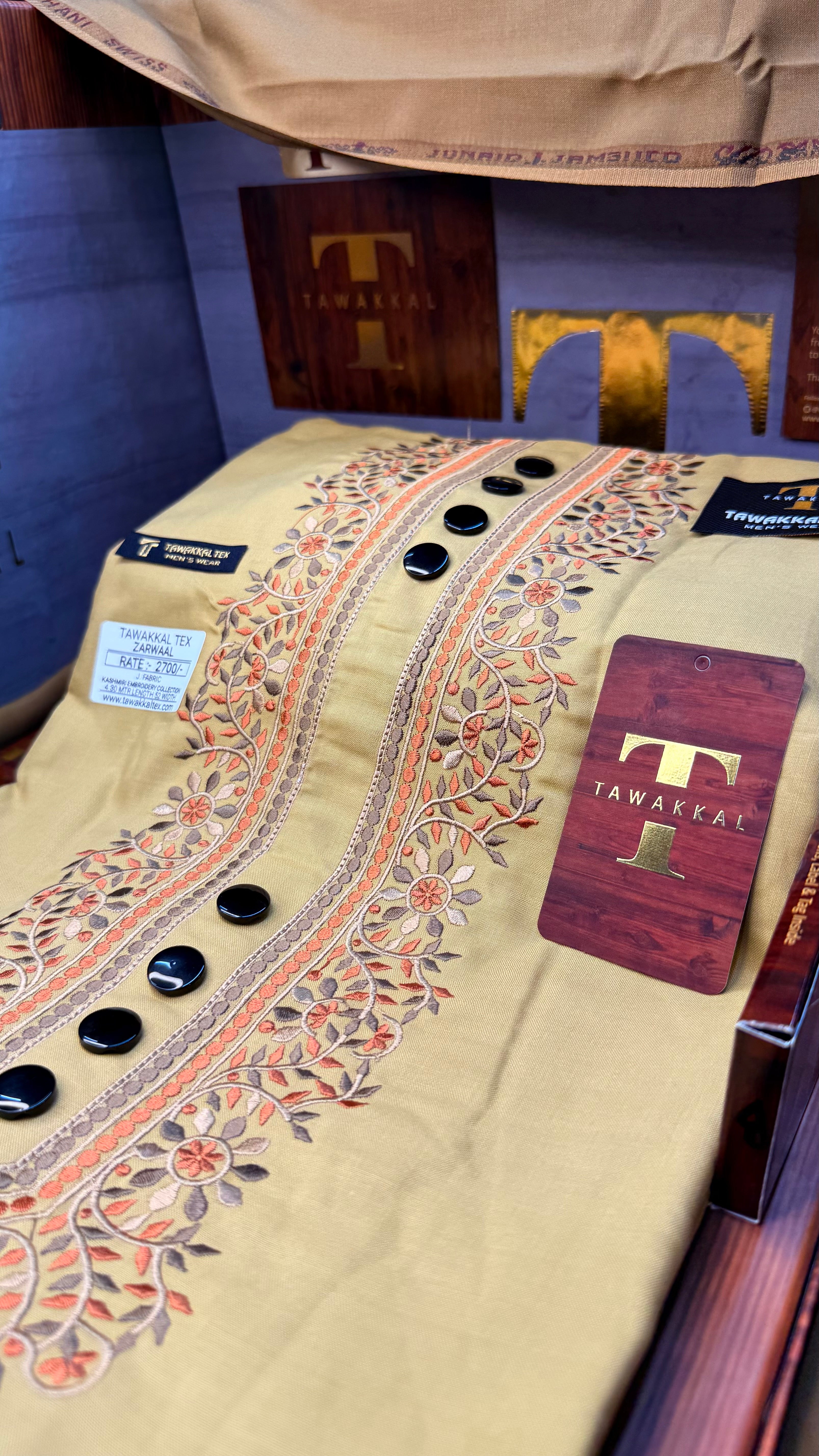 ZARWAAL GOLDEN DUNE 101-05 MULTI COLOUR KASHMIRI EMBROIDERY UNSTICHED FULL KURTA SALWAR PATHANI (J. FABRIC IMPORTED) “Pics are clicked in HD cameras. Original color may vary from mobile to mobile depending on your handset. – Tawakkal Tex”