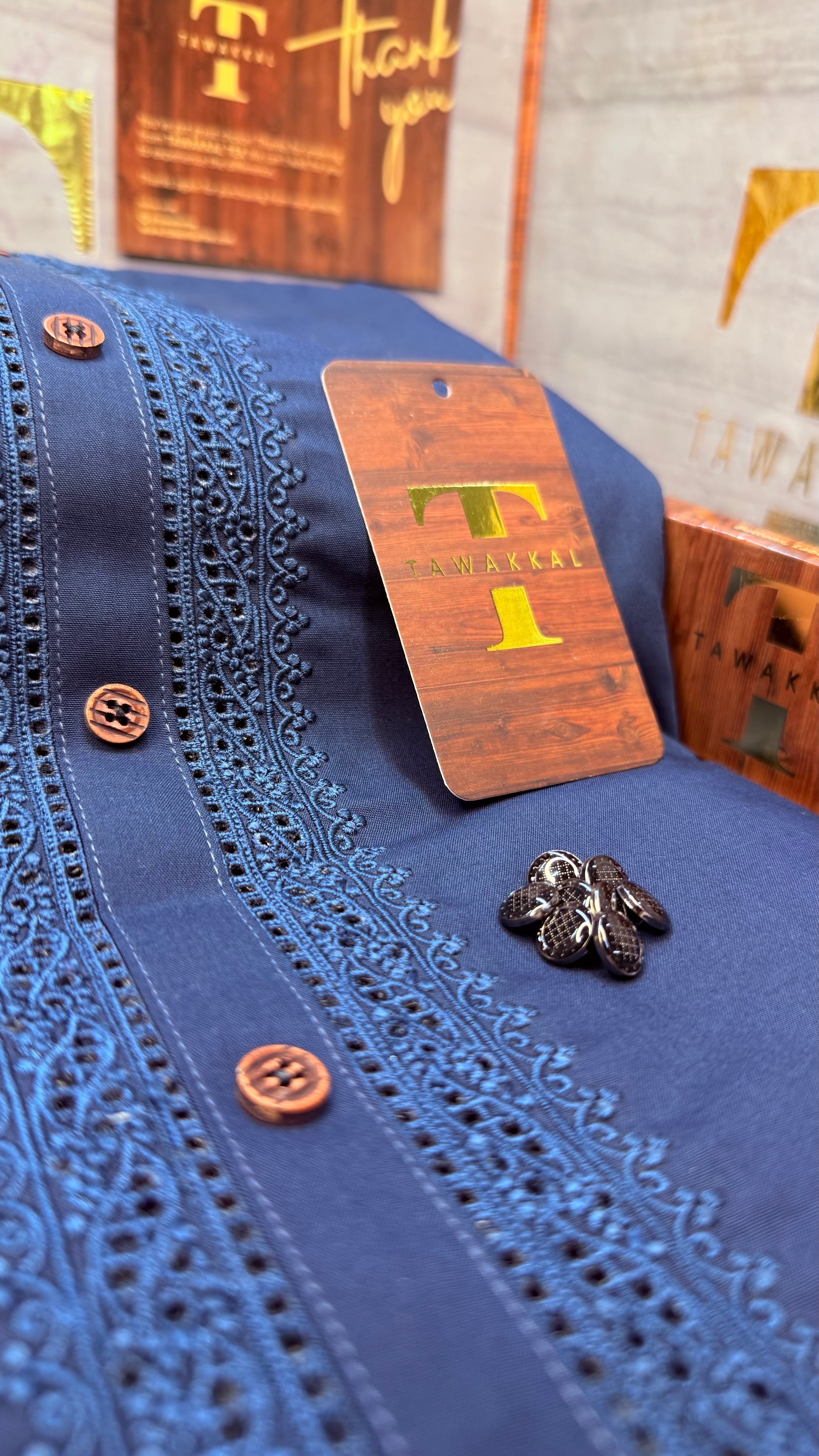 -92 ROYAL AZURE BLUE KURTA SALAWAR (PREMIUM SULEMANI EMBROIDERY PATHANI)