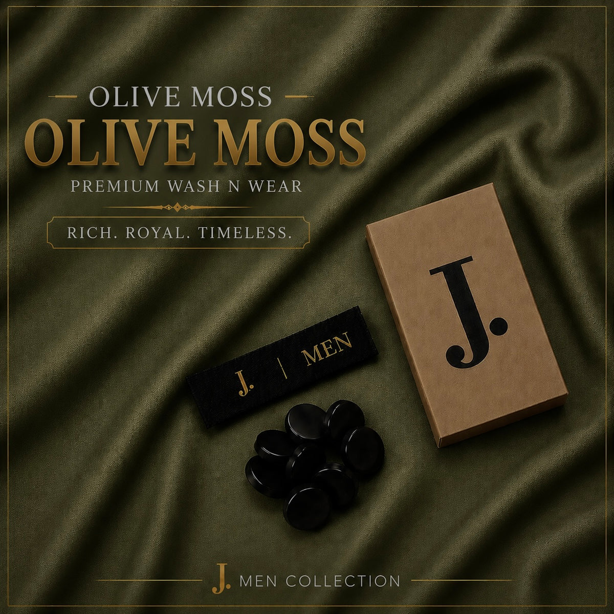 J. Men Premium Wash N Wear Fabric – Olive Moss–  | 4.5 Meter