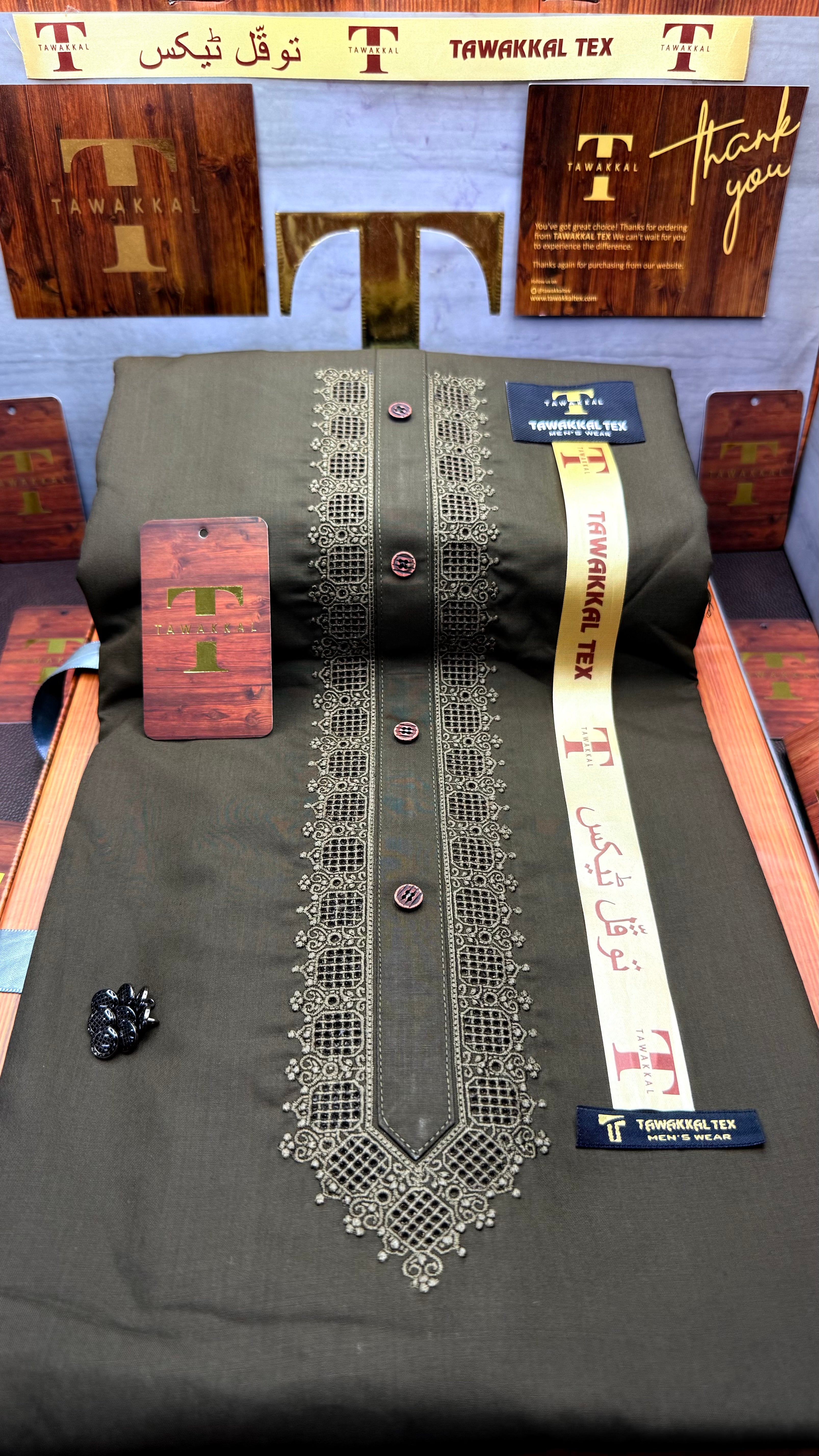 -51 OLIVE SULTAN KURTA SALAWAR (PREMIUM SULEMANI EMBROIDERY PATHANI)