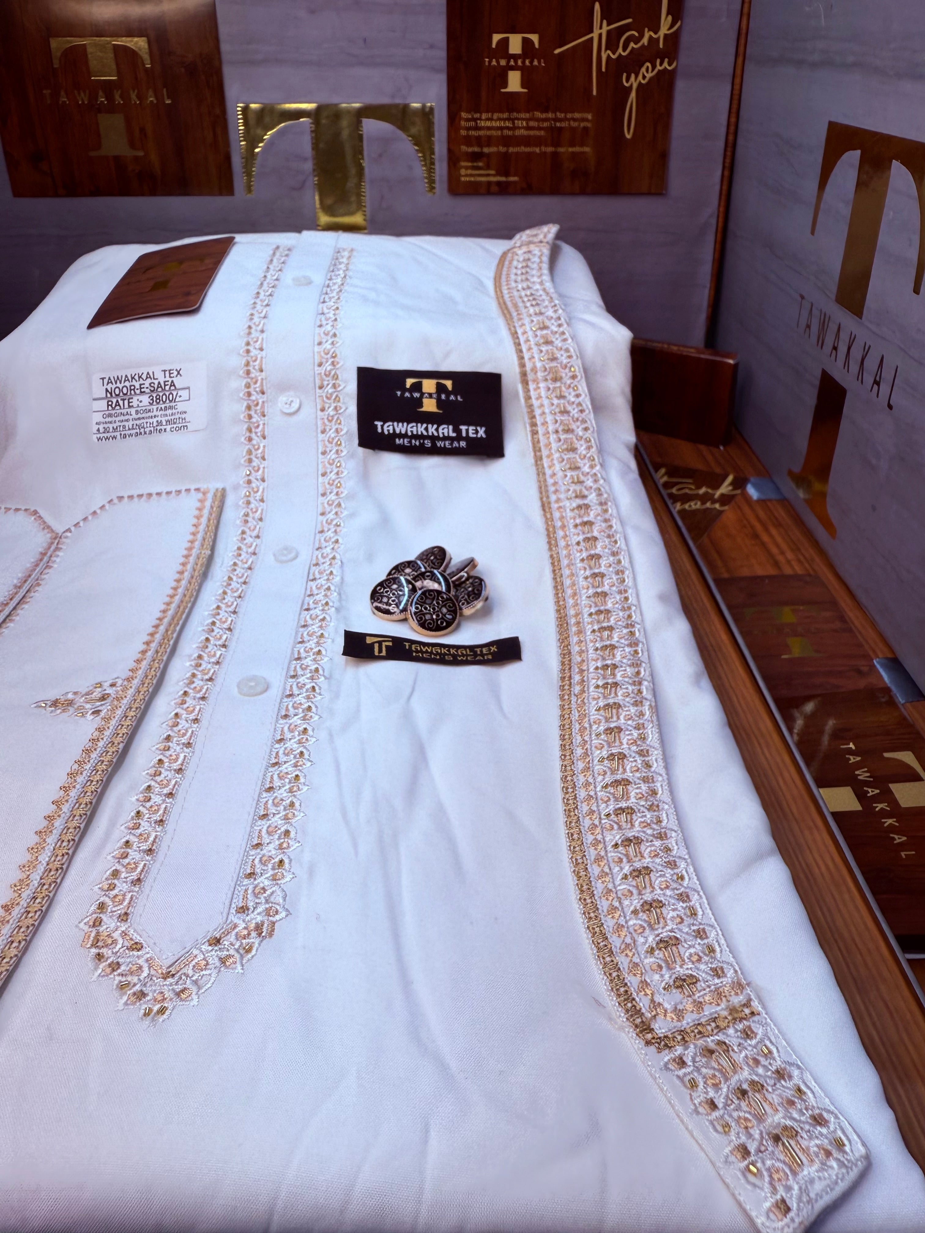 NOOR-E-SAFA BOSKI WHITE MULTANI ADVANCE TARKASHI HAND EMBROIDERY (TAWAKKAL TEX)
