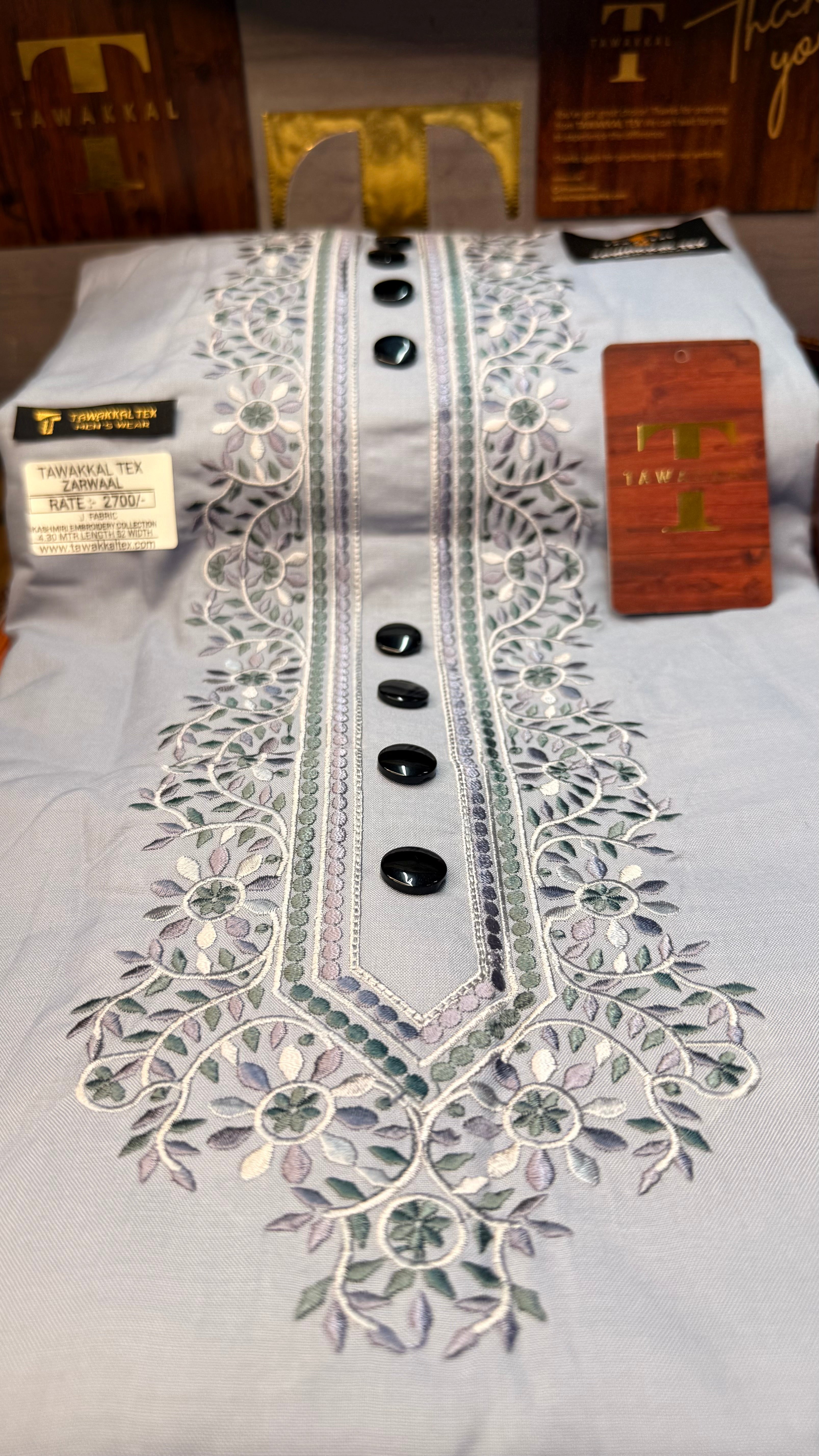 ZARWAAL FROST GREY 101-08 MULTI COLOUR KASHMIRI EMBROIDERY UNSTICHED FULL KURTA SALWAR PATHANI (J. FABRIC IMPORTED) “Pics are clicked in HD cameras. Original color may vary from mobile to mobile depending on your handset. – Tawakkal Tex”