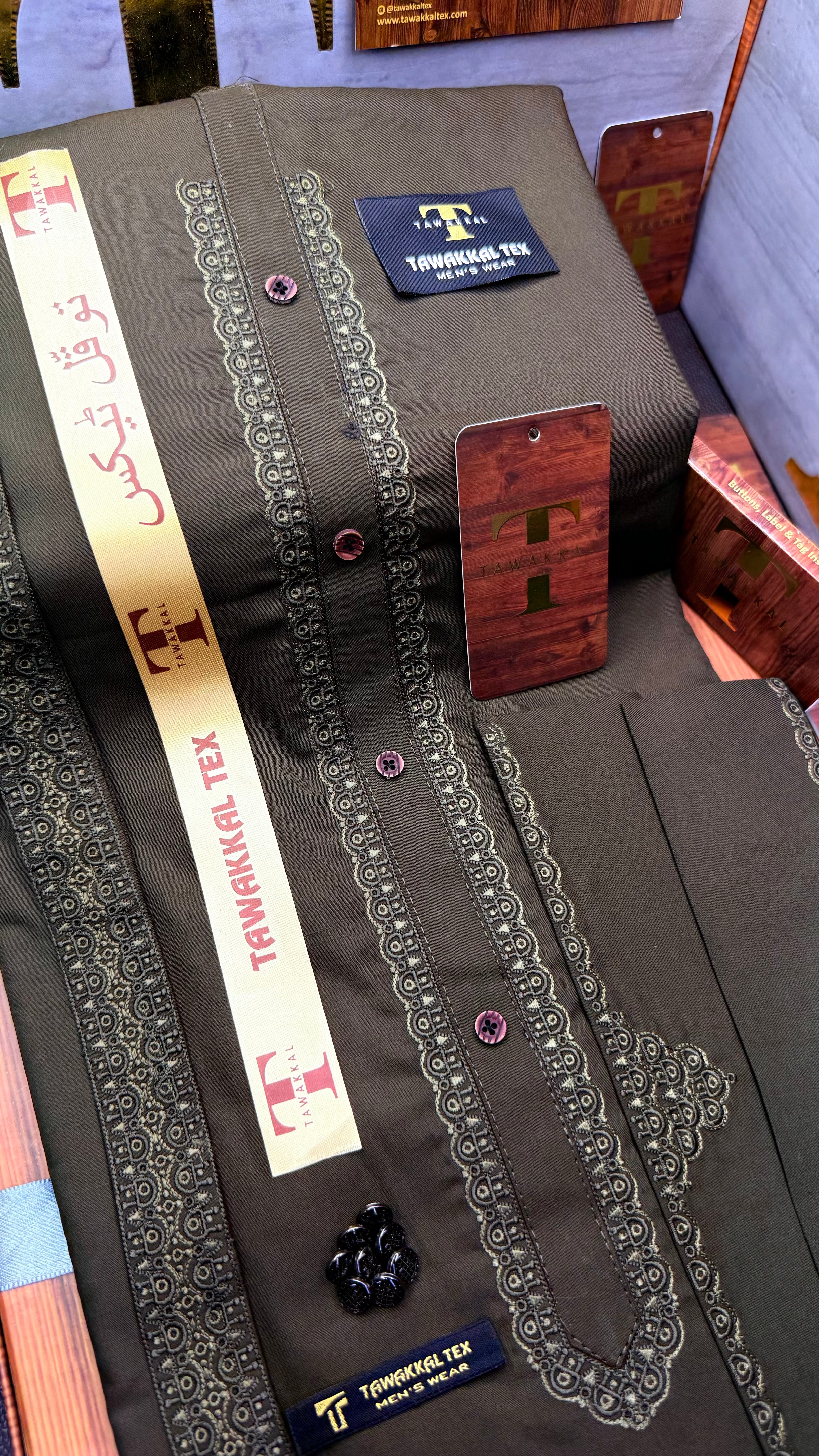 -72 OLIVE SULTAN KURTA SALAWAR (PREMIUM SULEMANI EMBROIDERY PATHANI)