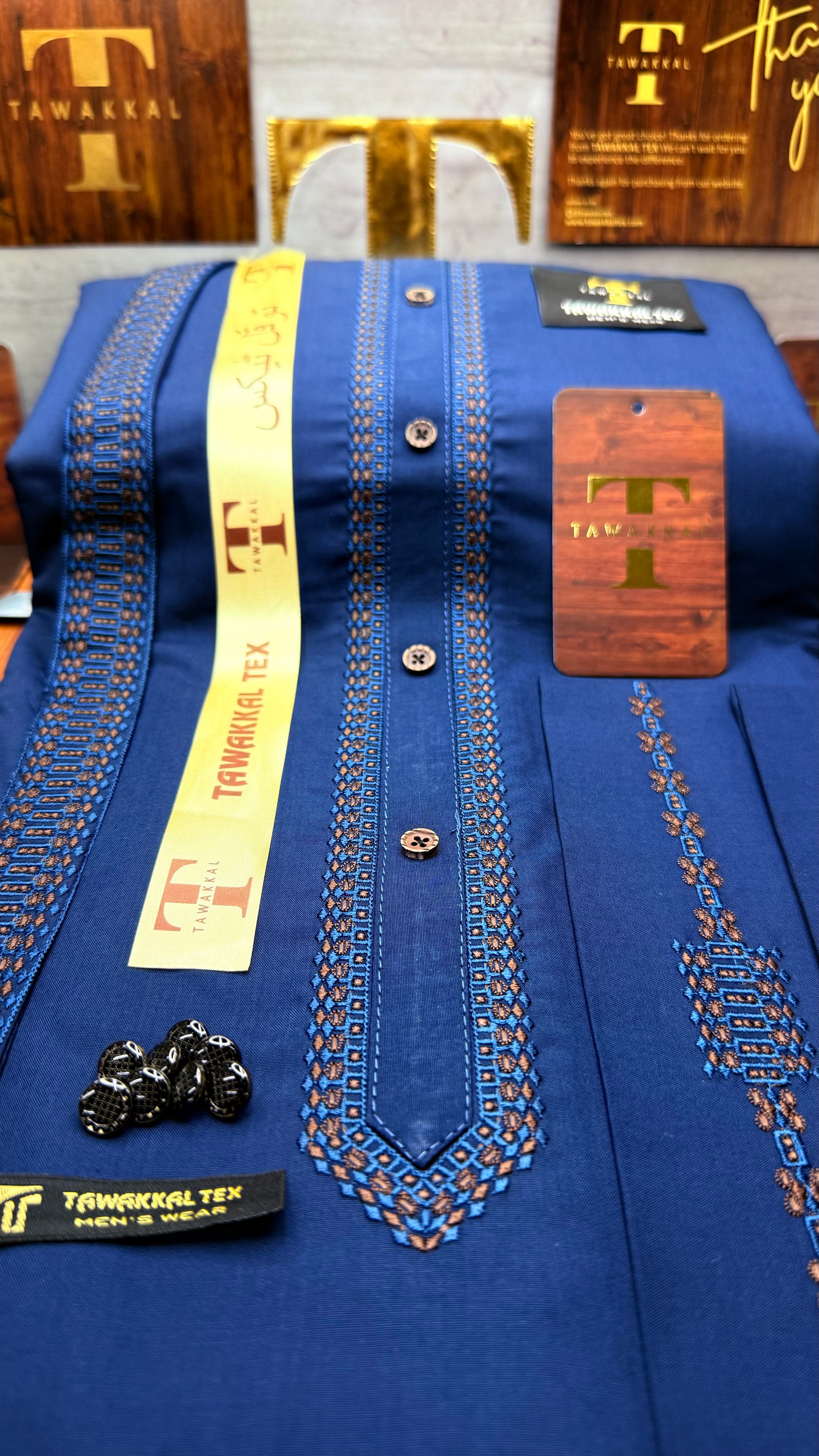 -72 ROYAL AZURE BLUE KURTA SALAWAR (PREMIUM SULEMANI EMBROIDERY PATHANI)