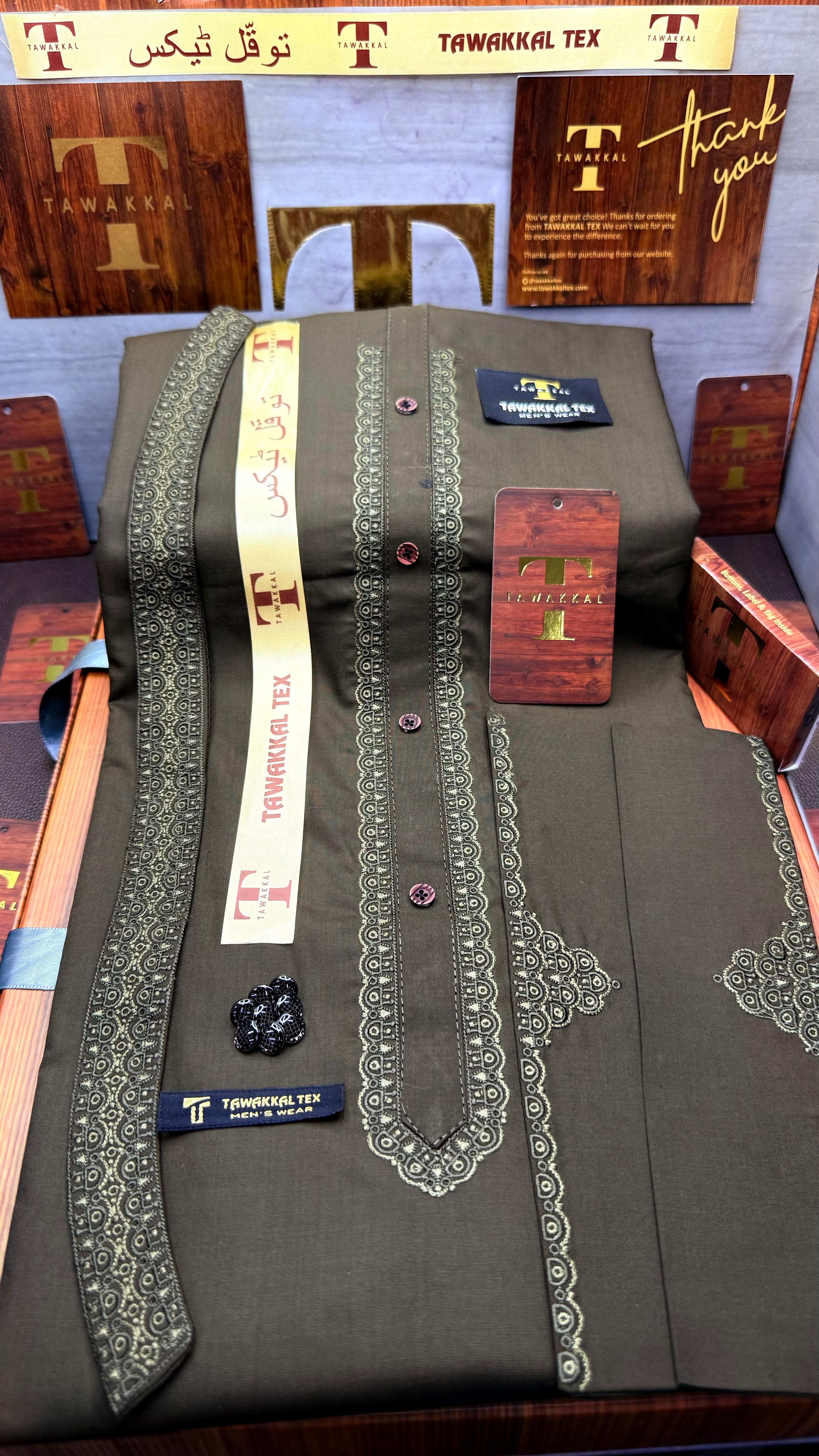 -72 OLIVE SULTAN KURTA SALAWAR (PREMIUM SULEMANI EMBROIDERY PATHANI)
