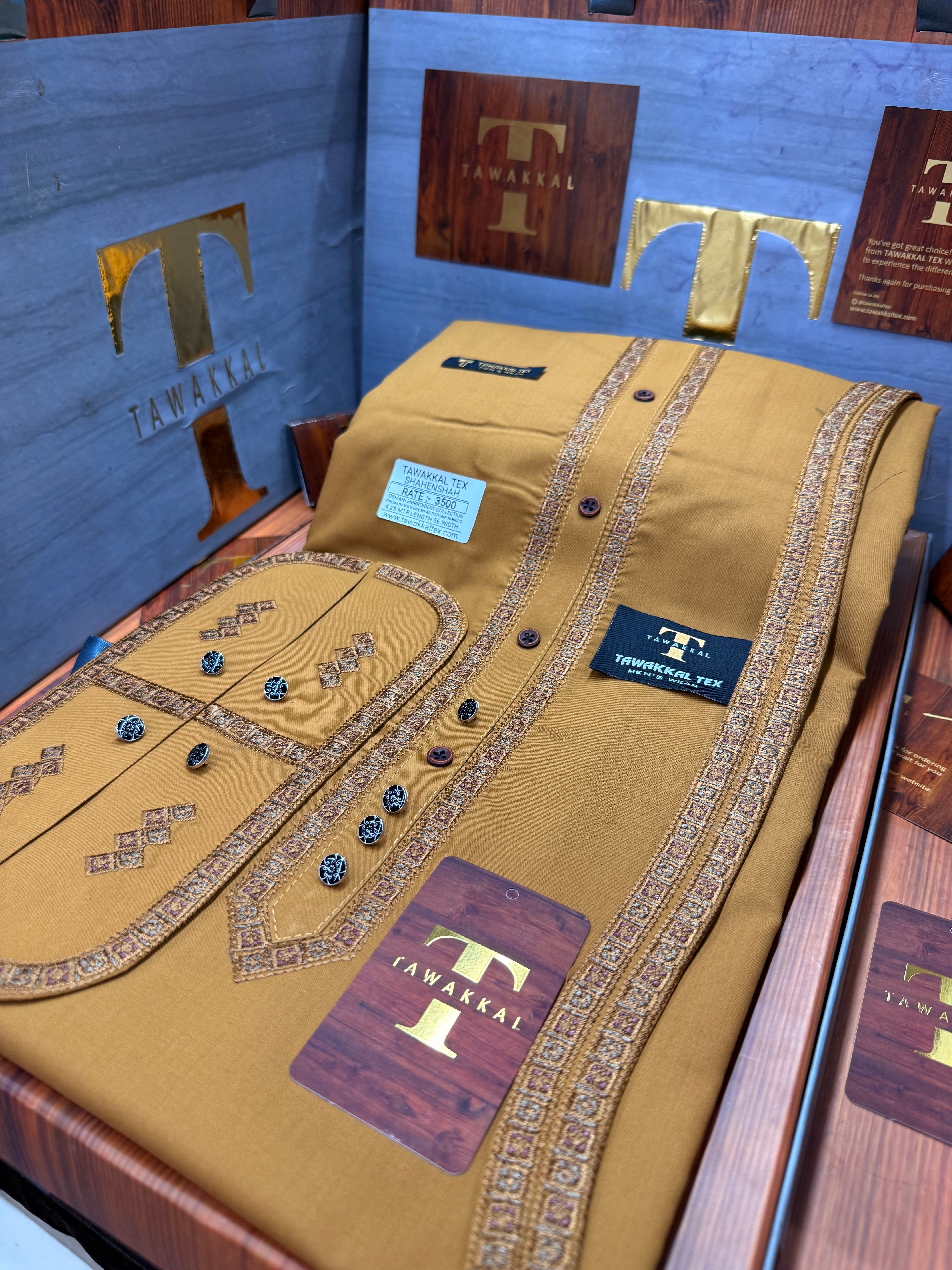 OSM-8100 GOLD CAMEL SHAHENSHAH  KURTA SALAWAR (PREMIUM OSMANI EMBROIDERY PATHANI)