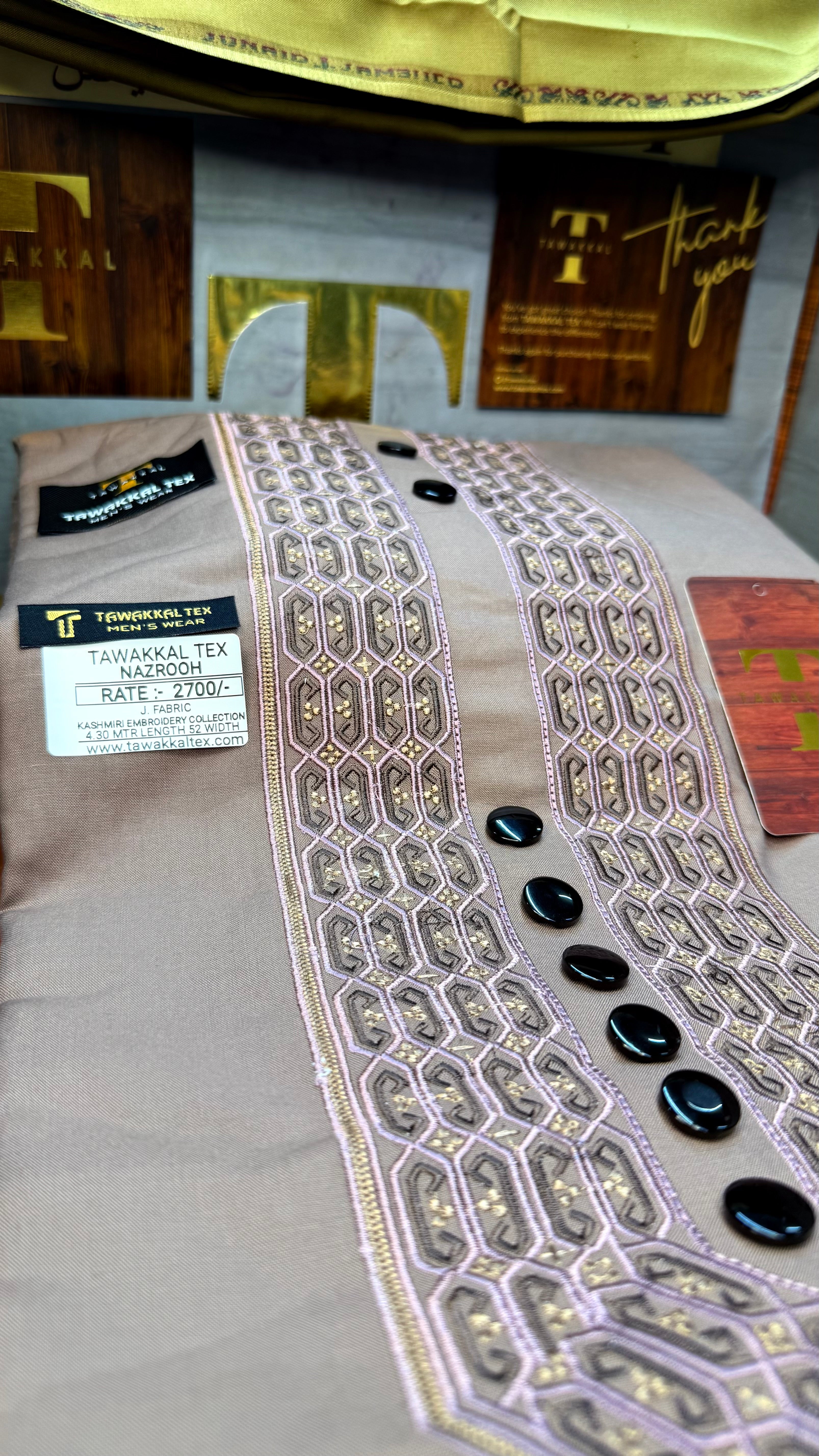 NAZROOH MAUVE STONE 102-02 MULTI COLOUR KASHMIRI EMBROIDERY UNSTICHED FULL KURTA SALWAR PATHANI (J. FABRIC IMPORTED) “Pics are clicked in HD cameras. Original color may vary from mobile to mobile depending on your handset. – Tawakkal Tex”