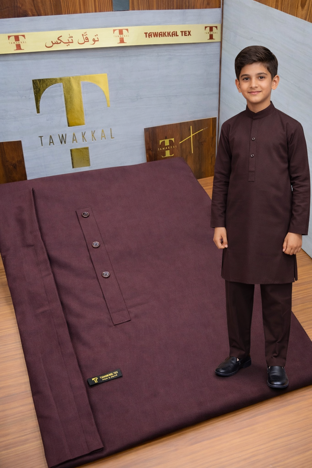 Kids Wine Unstitched Kurta Salwar Fabric (Tawakkal Tex)