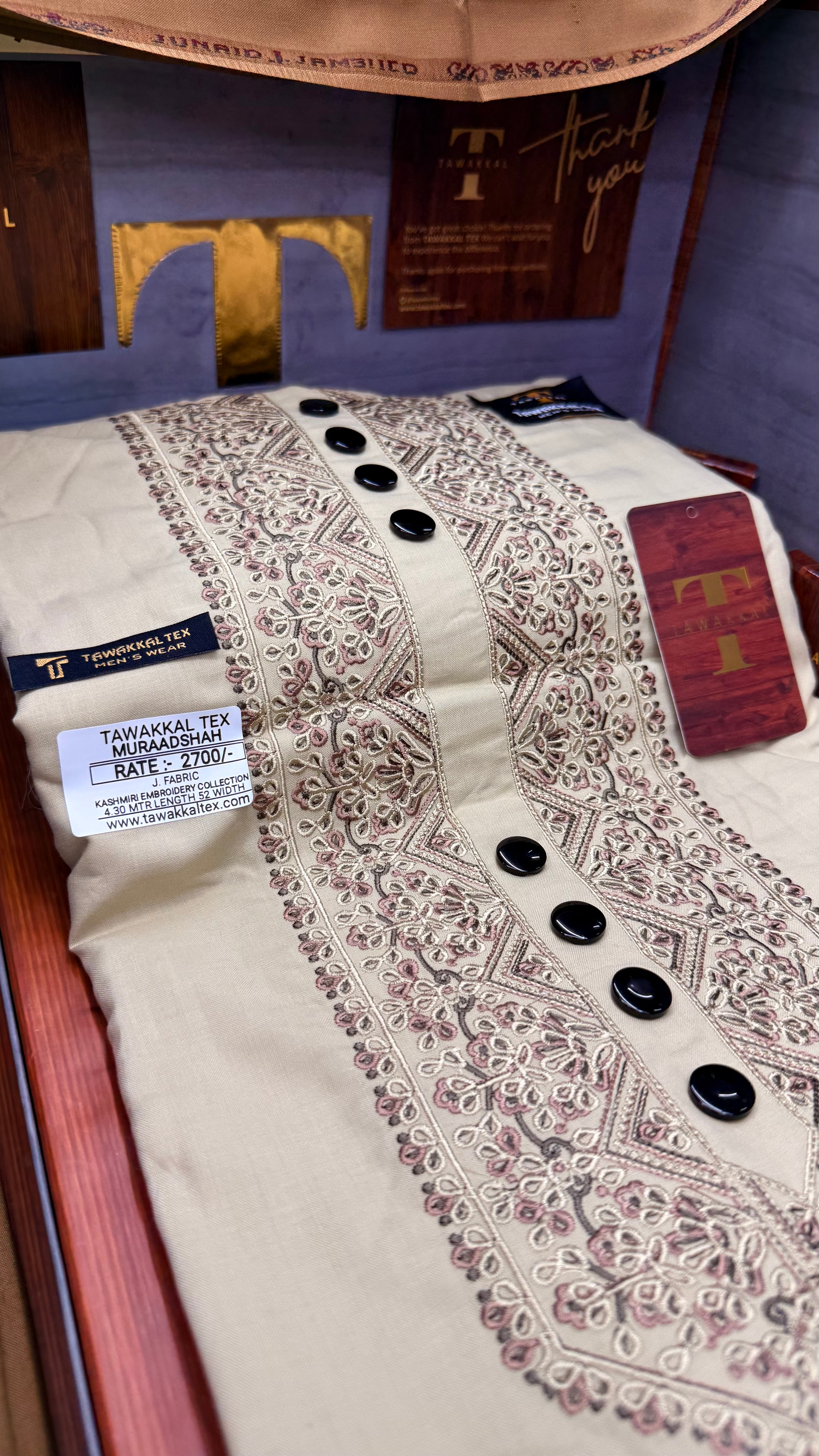 MURAADSHAH PEAL CREAM 104-03 MULTI COLOUR KASHMIRI EMBROIDERY UNSTICHED FULL KURTA SALWAR PATHANI (J. FABRIC IMPORTED) “Pics are clicked in HD cameras. Original color may vary from mobile to mobile depending on your handset. – Tawakkal Tex”