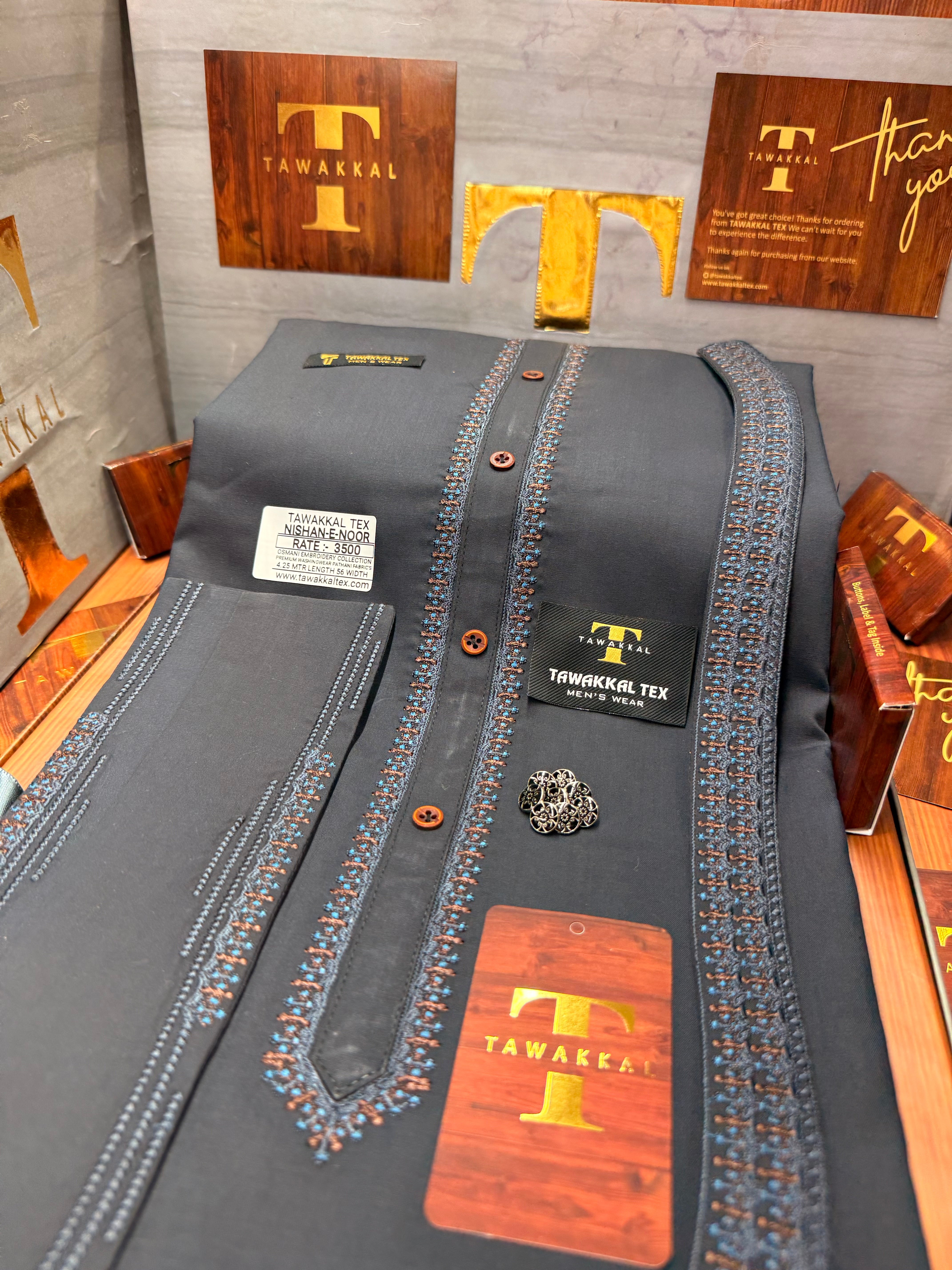 OSM-9014 SMOKE GRAY NISHAN-E-NOOR KURTA SALAWAR (PREMIUM OSMANI EMBROIDERY PATHANI)