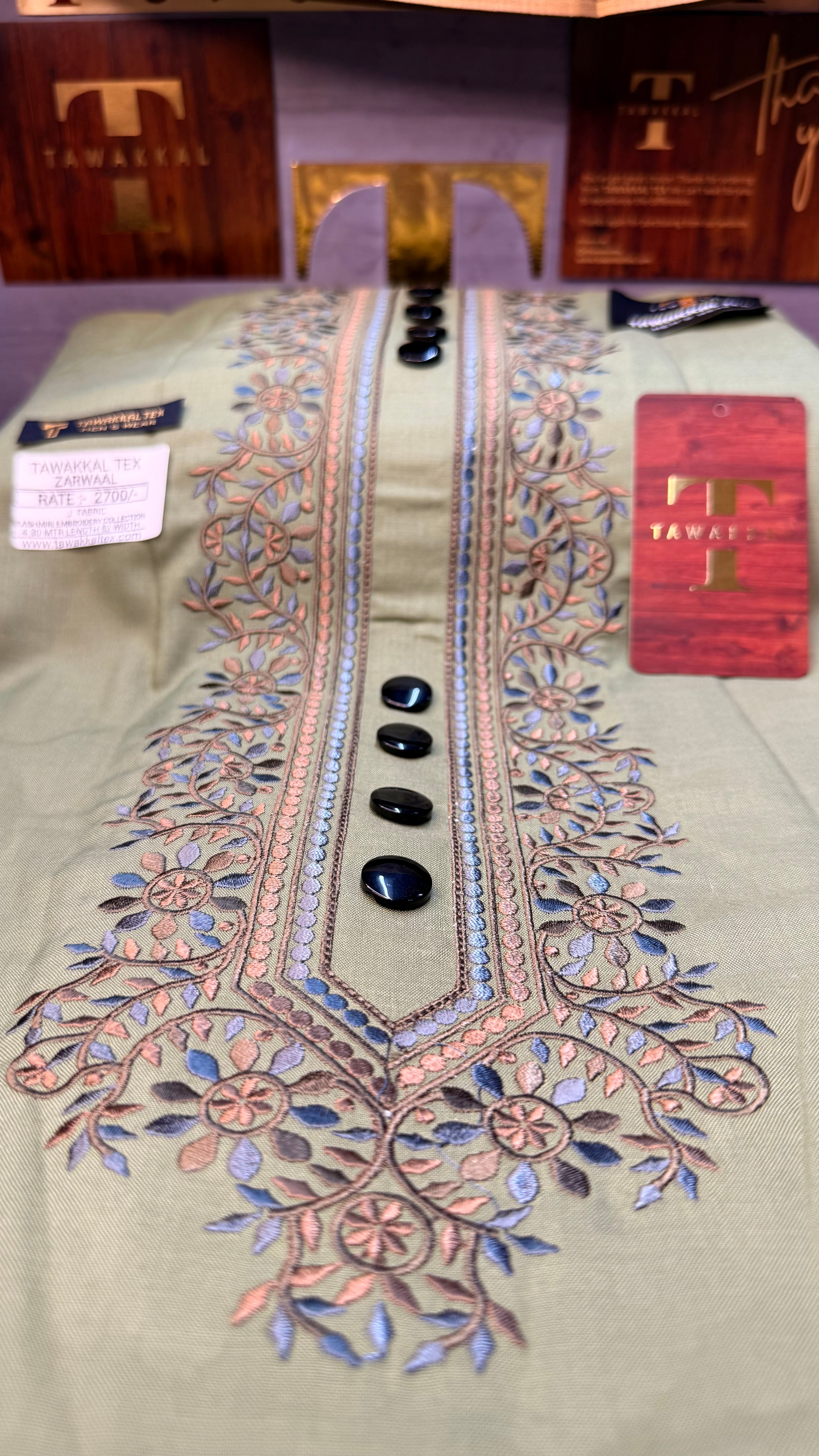 ZARWAAL PEARL CREAM 101-03 MULTI COLOUR KASHMIRI EMBROIDERY UNSTICHED FULL KURTA SALWAR PATHANI (J. FABRIC IMPORTED) “Pics are clicked in HD cameras. Original color may vary from mobile to mobile depending on your handset. – Tawakkal Tex”