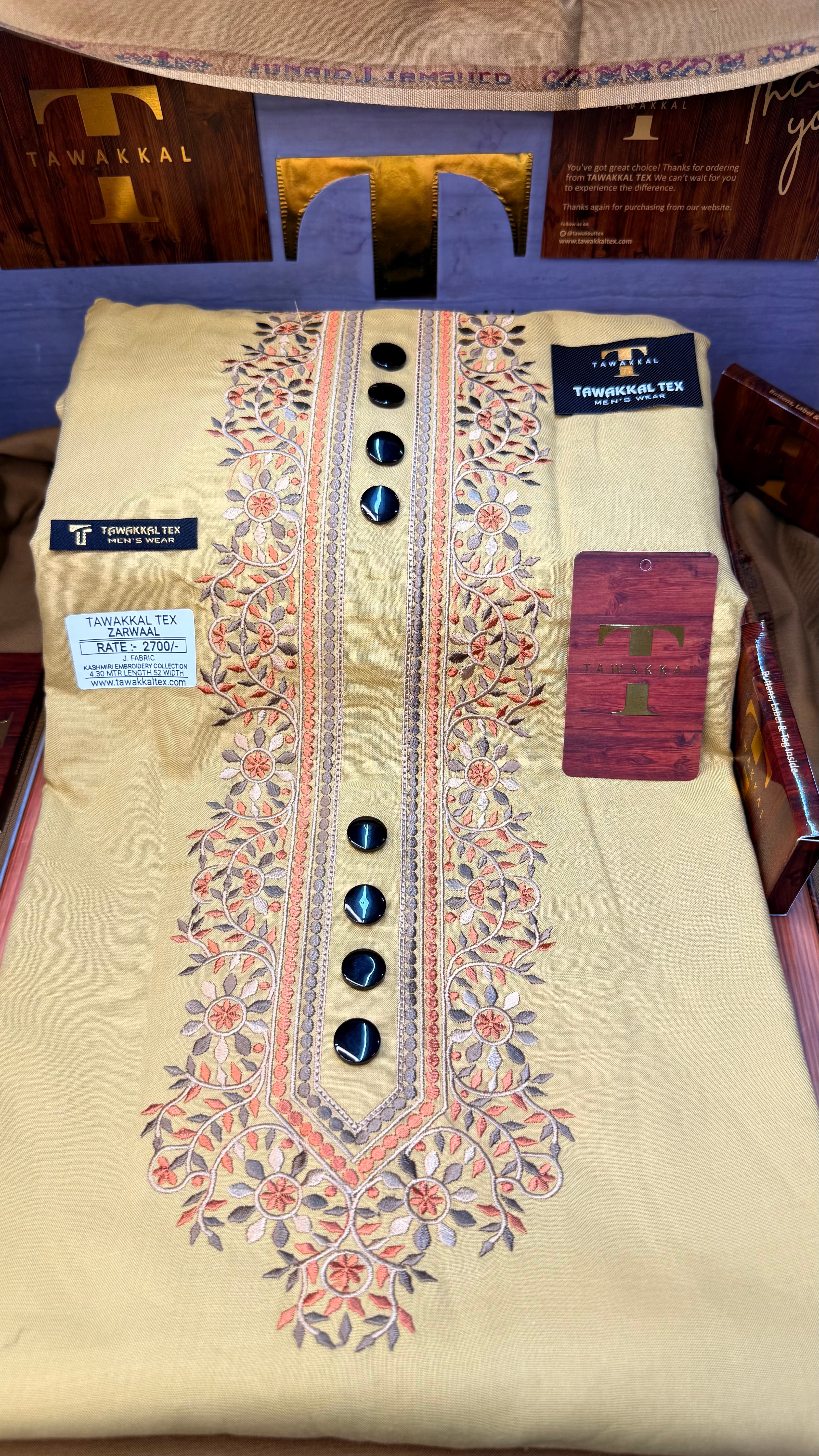 ZARWAAL GOLDEN DUNE 101-05 MULTI COLOUR KASHMIRI EMBROIDERY UNSTICHED FULL KURTA SALWAR PATHANI (J. FABRIC IMPORTED) “Pics are clicked in HD cameras. Original color may vary from mobile to mobile depending on your handset. – Tawakkal Tex”