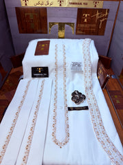A AFTAB-E-ZAR BOSKI WHITE MULTANI ADVANCE TARKASHI HAND EMBROIDERY (TAWAKKAL TEX)
