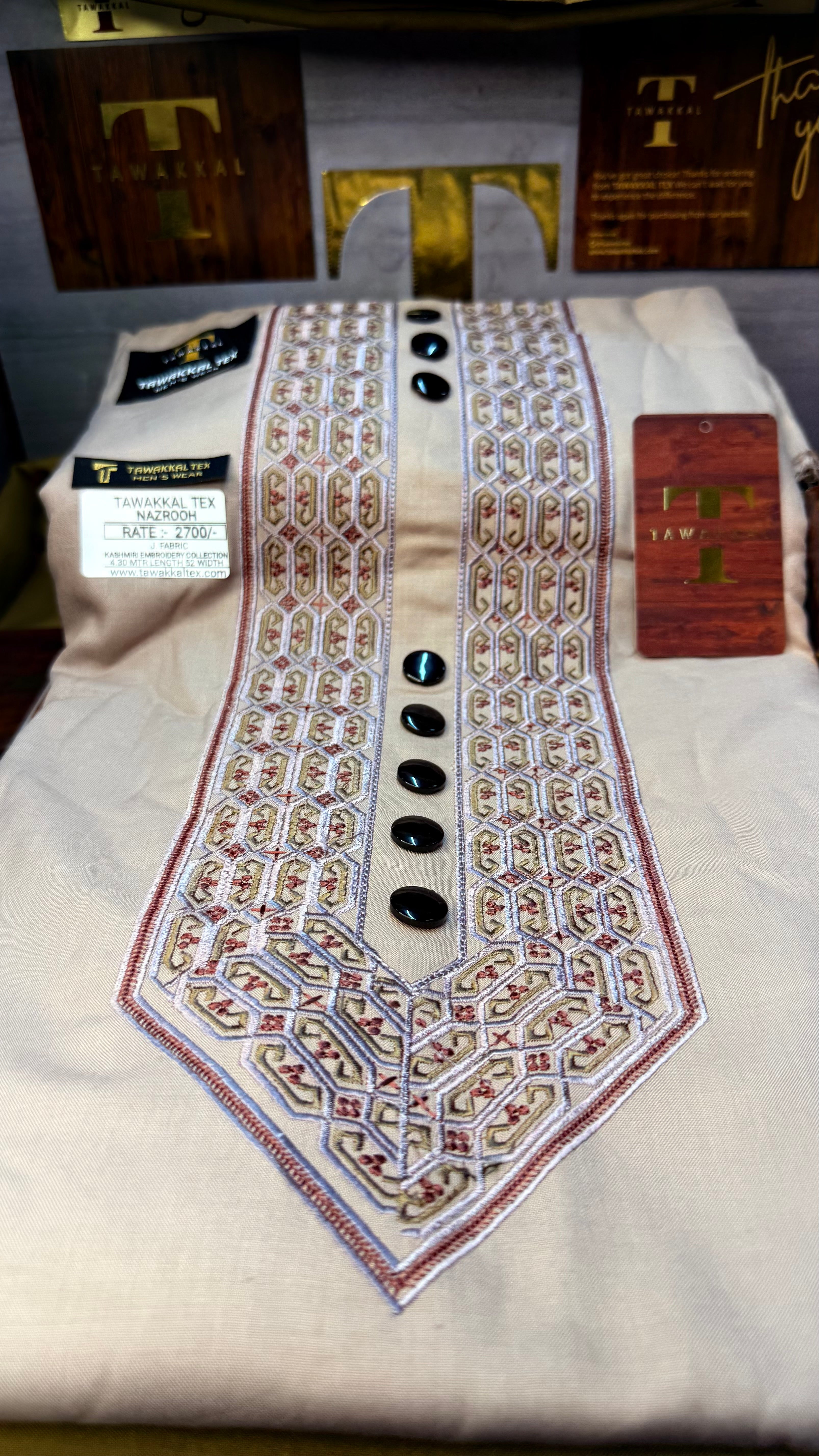 NAZROOH ROSE DUST 102-01MULTI COLOUR KASHMIRI EMBROIDERY UNSTICHED FULL KURTA SALWAR PATHANI (J. FABRIC IMPORTED) “Pics are clicked in HD cameras. Original color may vary from mobile to mobile depending on your handset. – Tawakkal Tex”