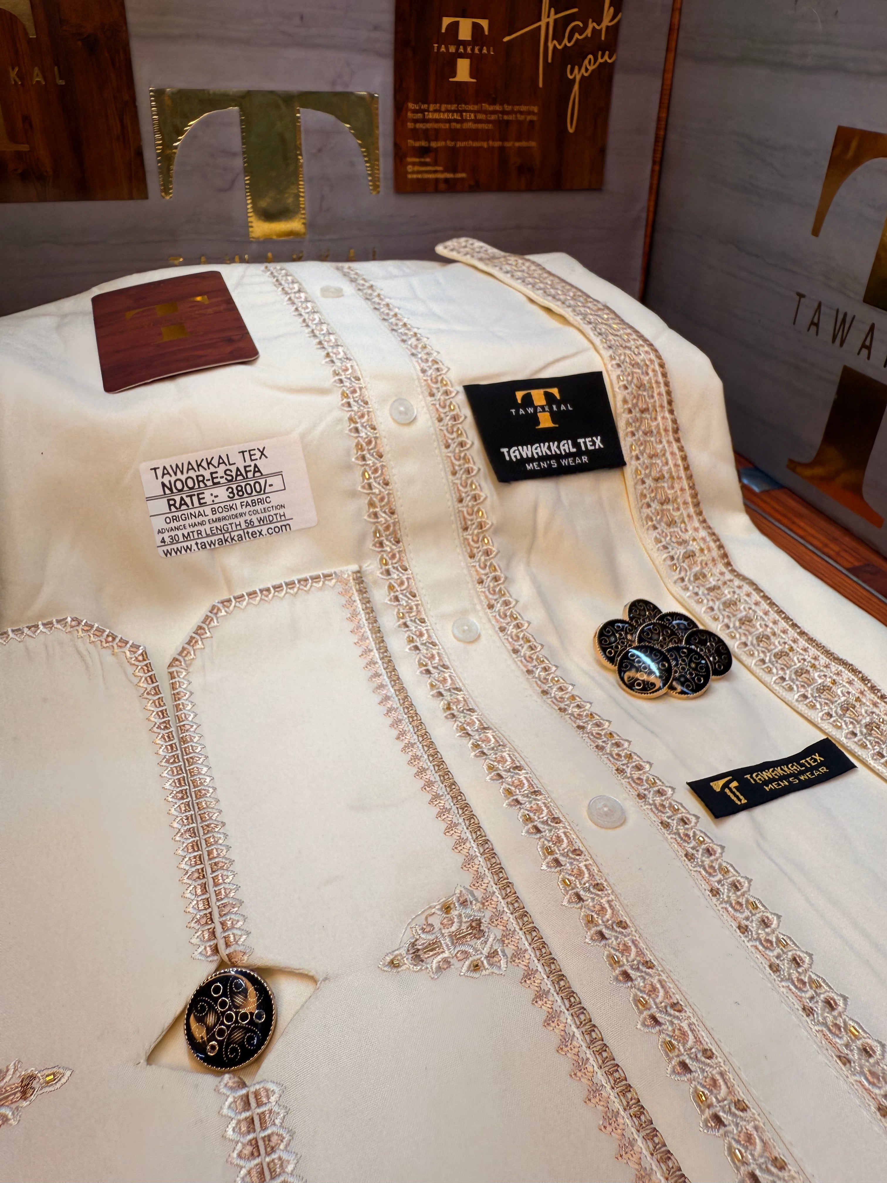 NOOR-E-SAFA BOSKI CREAM MULTANI ADVANCE TARKASHI HAND EMBROIDERY (TAWAKKAL TEX)
