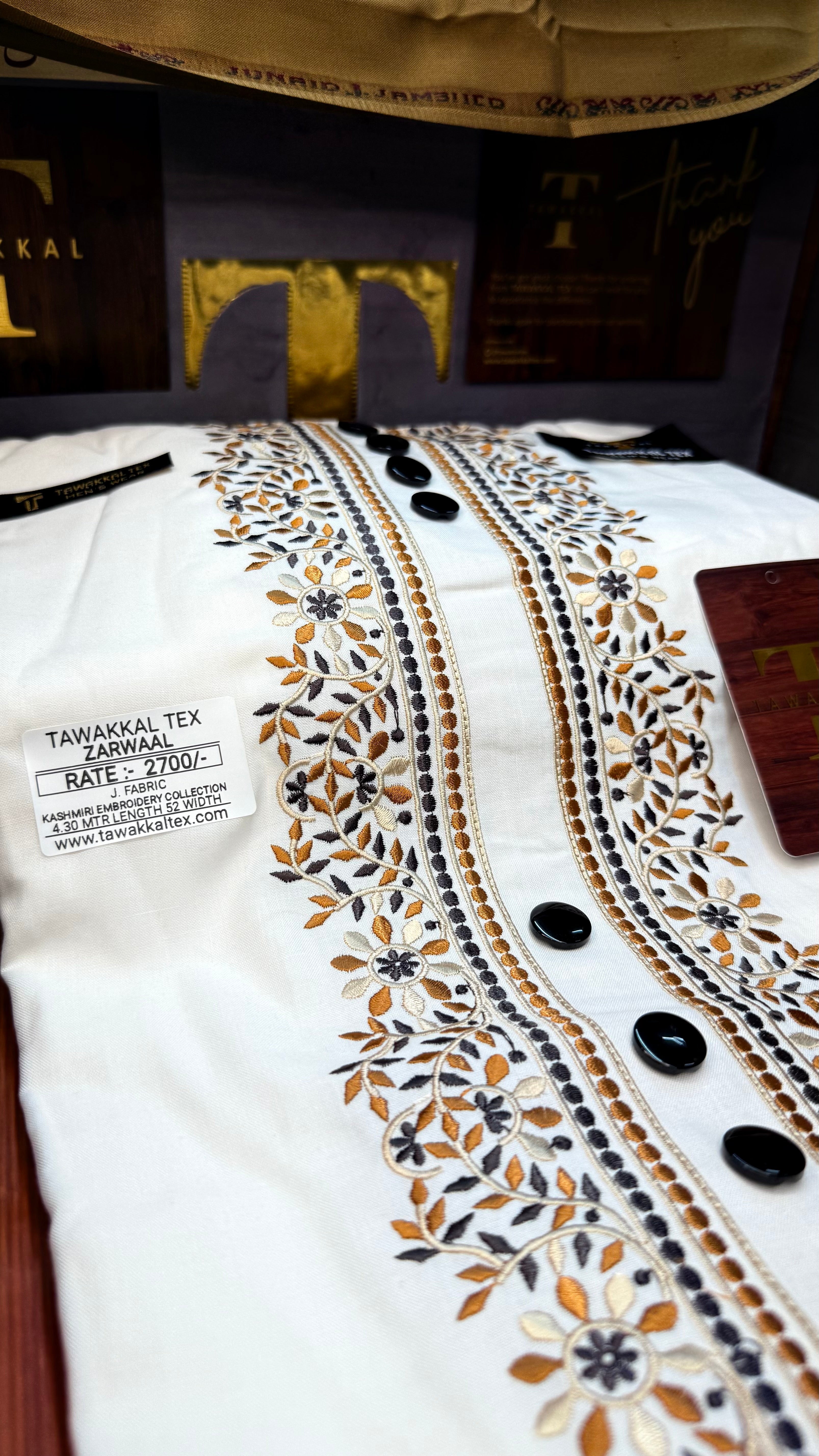 ZARWAAL OLIVE NOIR 101-10 MULTI COLOUR KASHMIRI EMBROIDERY UNSTICHED FULL KURTA SALWAR PATHANI (J. FABRIC IMPORTED) “Pics are clicked in HD cameras. Original color may vary from mobile to mobile depending on your handset. – Tawakkal Tex”