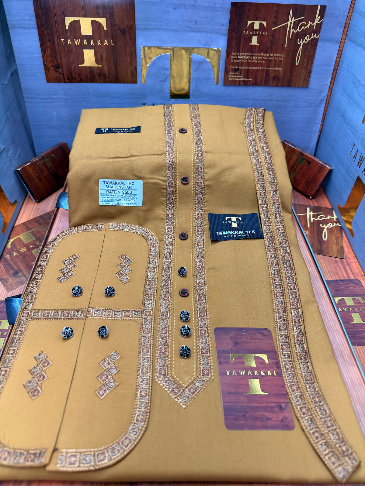 OSM-8100 GOLD CAMEL SHAHENSHAH  KURTA SALAWAR (PREMIUM OSMANI EMBROIDERY PATHANI)