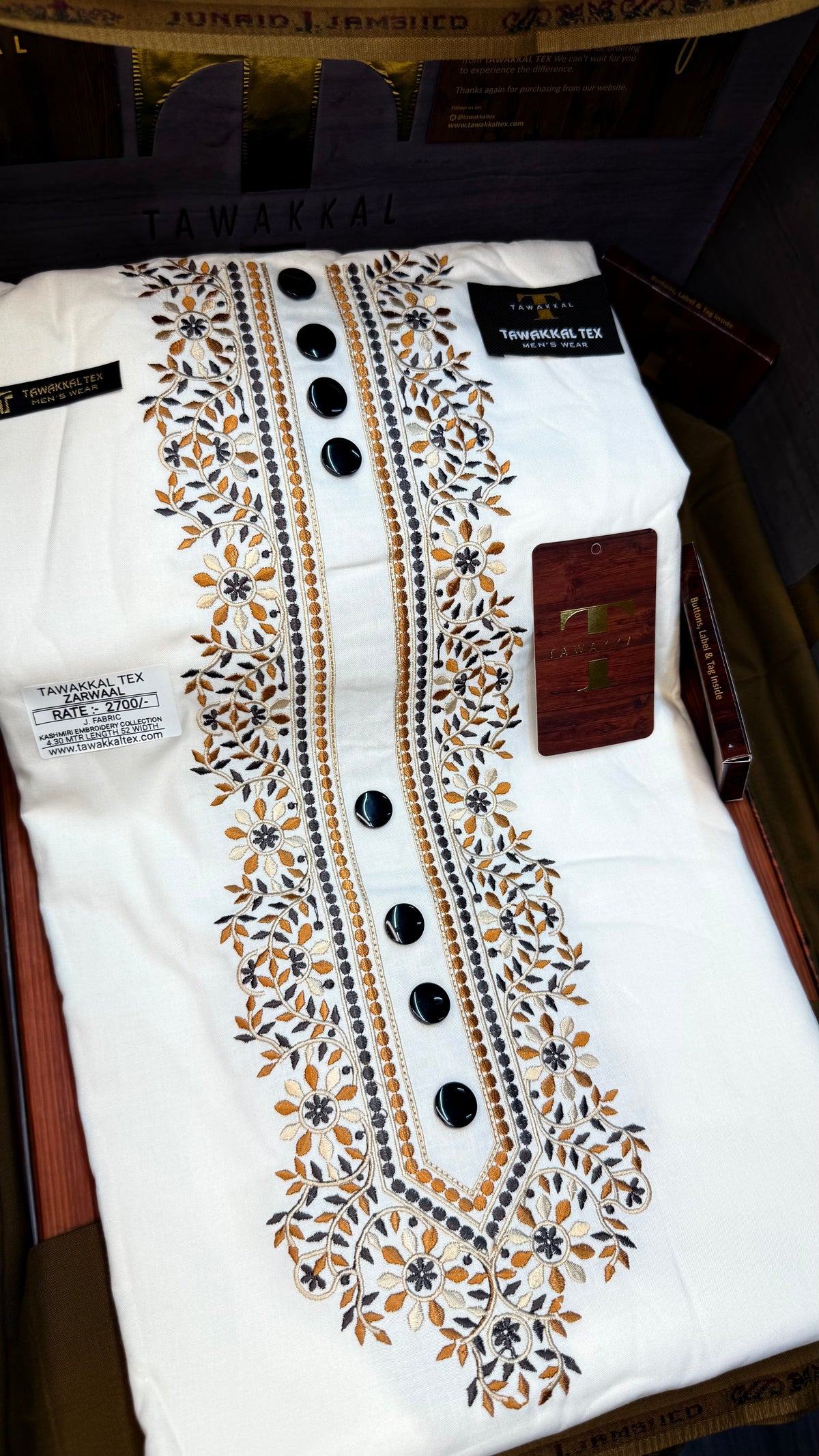 ZARWAAL OLIVE NOIR 101-10 MULTI COLOUR KASHMIRI EMBROIDERY UNSTICHED FULL KURTA SALWAR PATHANI (J. FABRIC IMPORTED) “Pics are clicked in HD cameras. Original color may vary from mobile to mobile depending on your handset. – Tawakkal Tex”