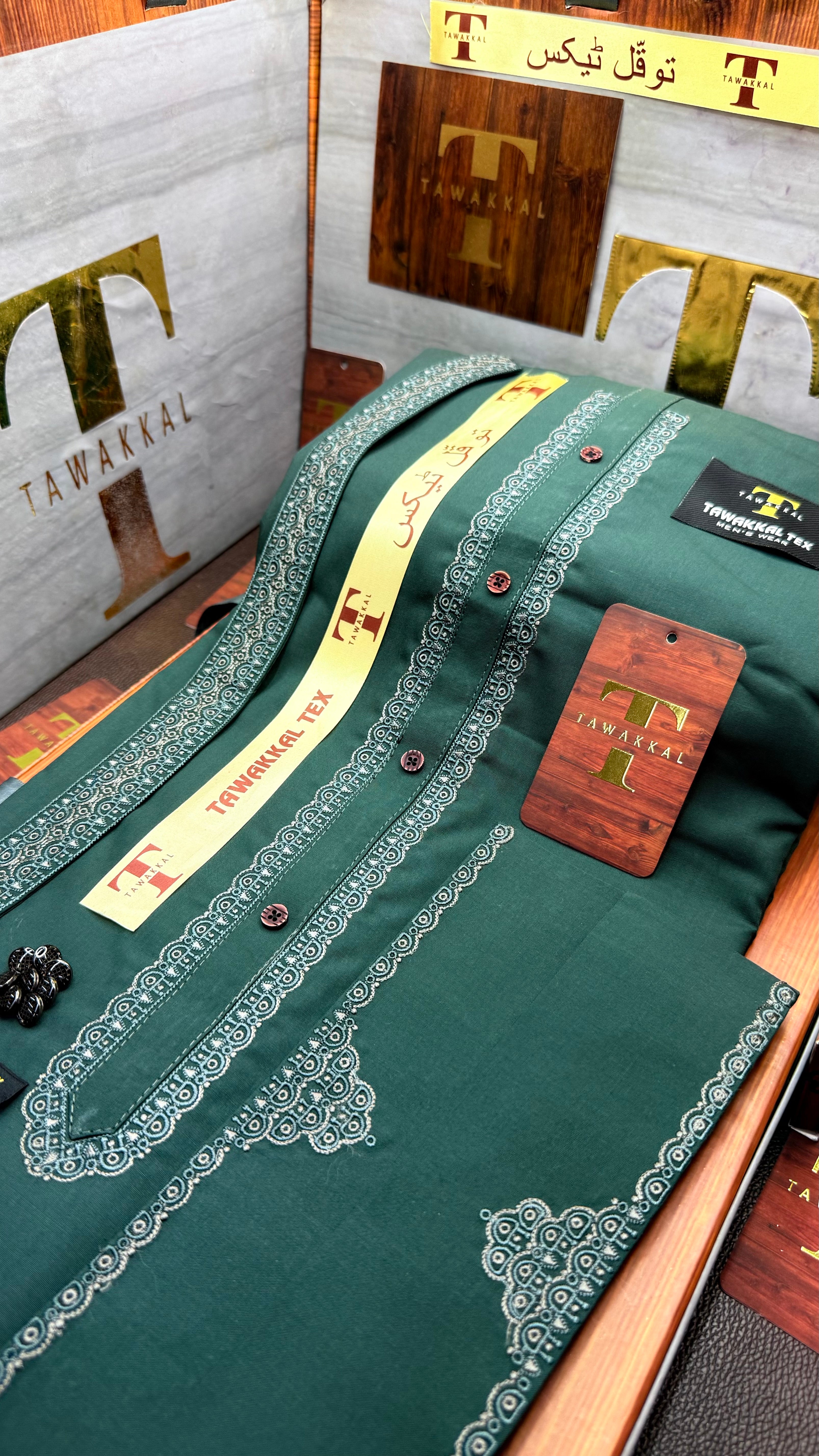 -72 EMERALD DUST GREEN KURTA SALAWAR (PREMIUM OSMANI EMBROIDERY PATHANI)